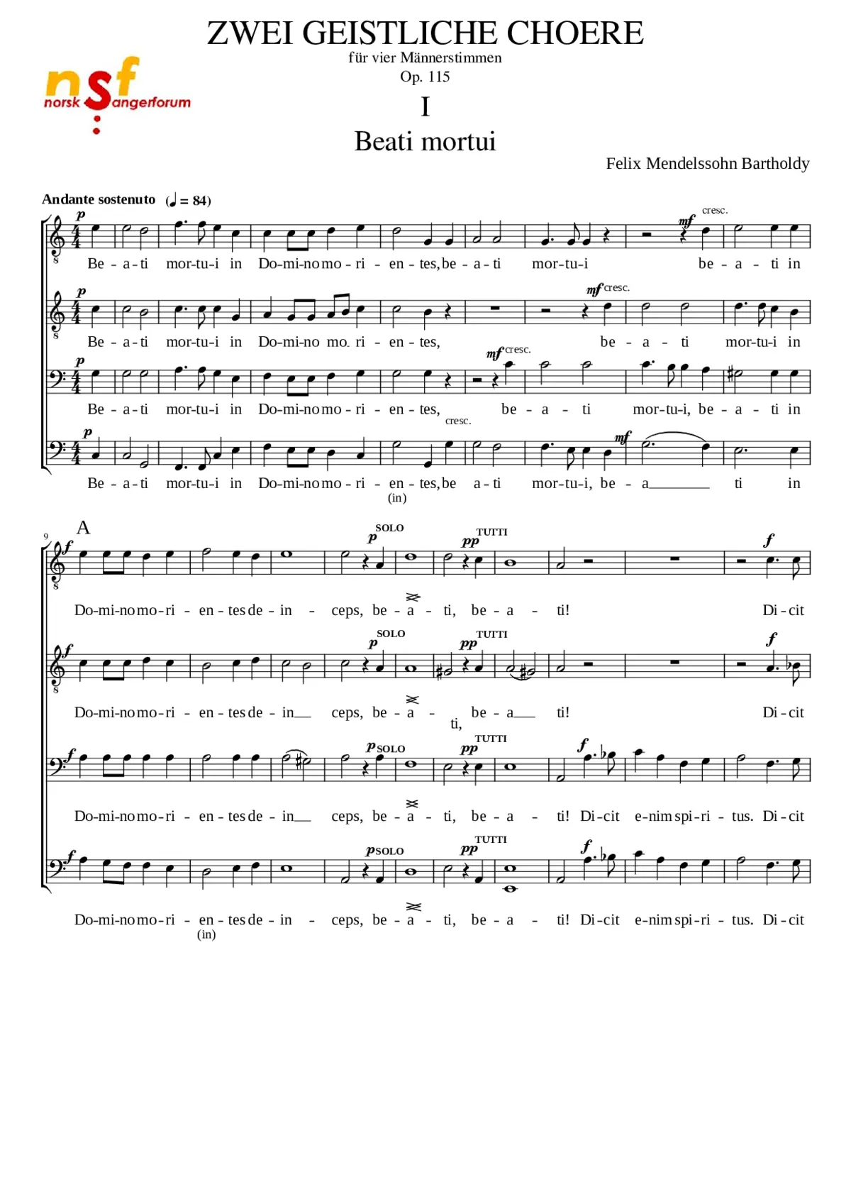 Beati Mortui Op. 115 No. 1 - Page 1