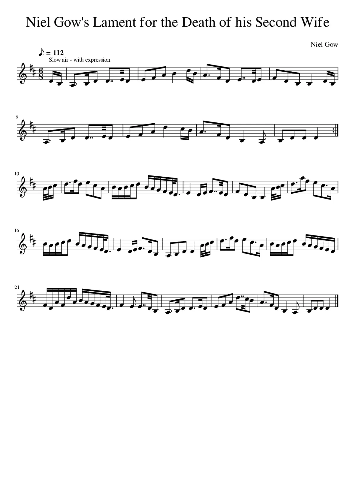 Niel Gow's Lament for the Death of His Second Wife - Page 1