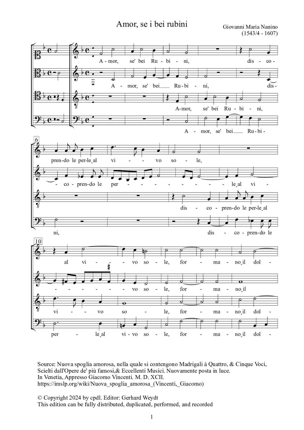 Amor, se' bei rubini - Page 1