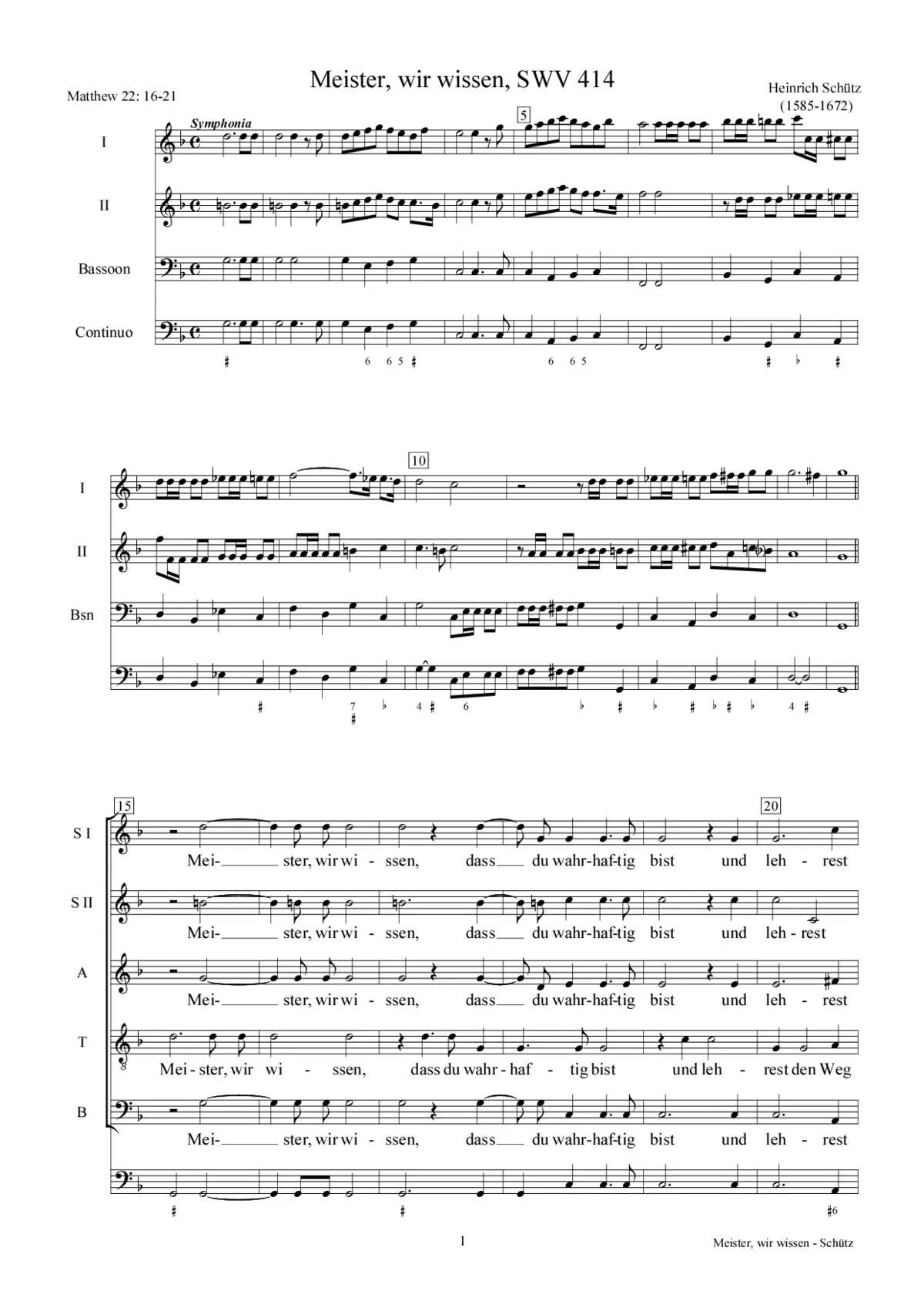 Meister, wir wissen, dass du wahrhaftig bist, SWV 414 - Page 1