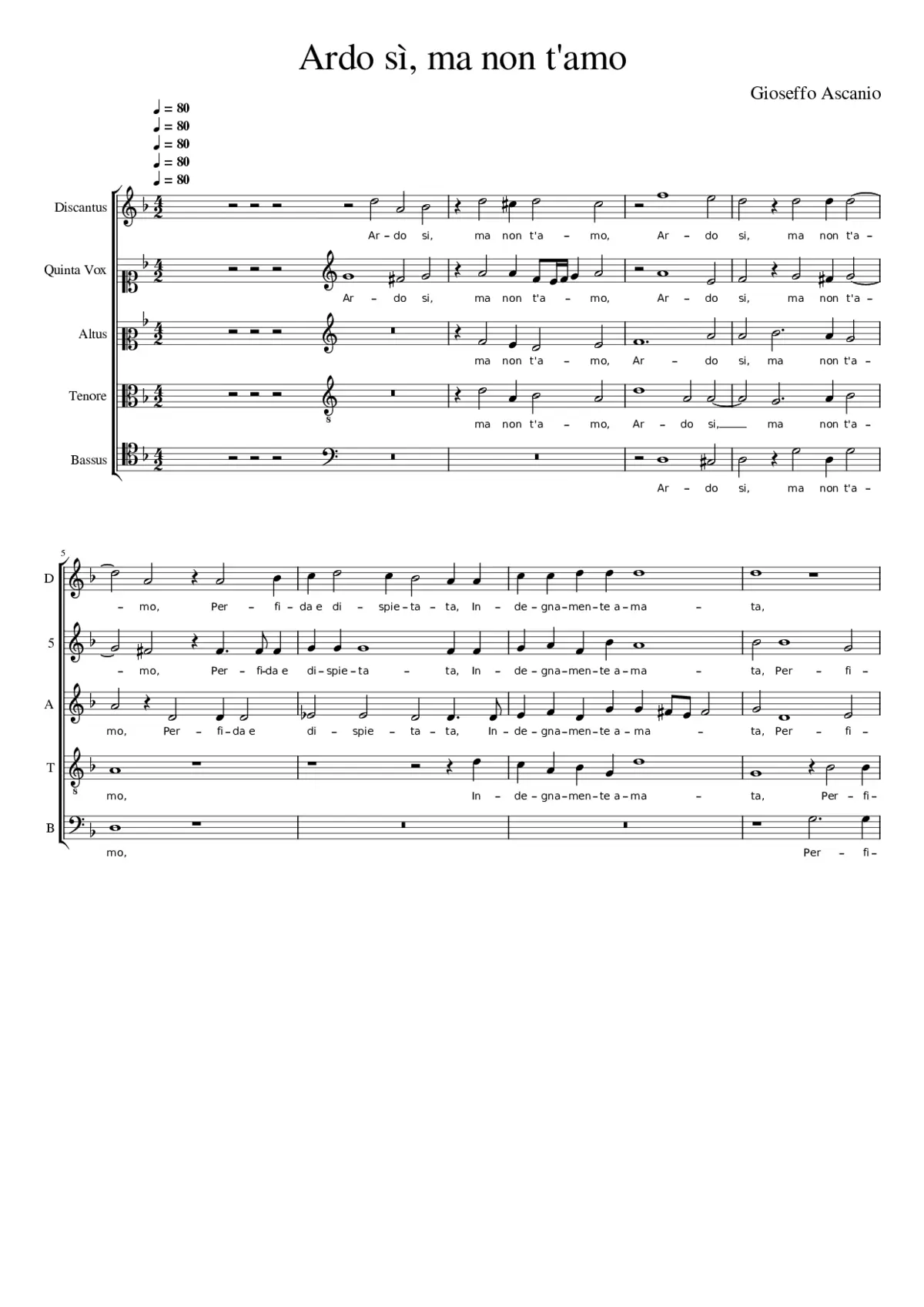 Ardo sì ma non t'amo (Ascanio's other setting may be found here.) - Page 1