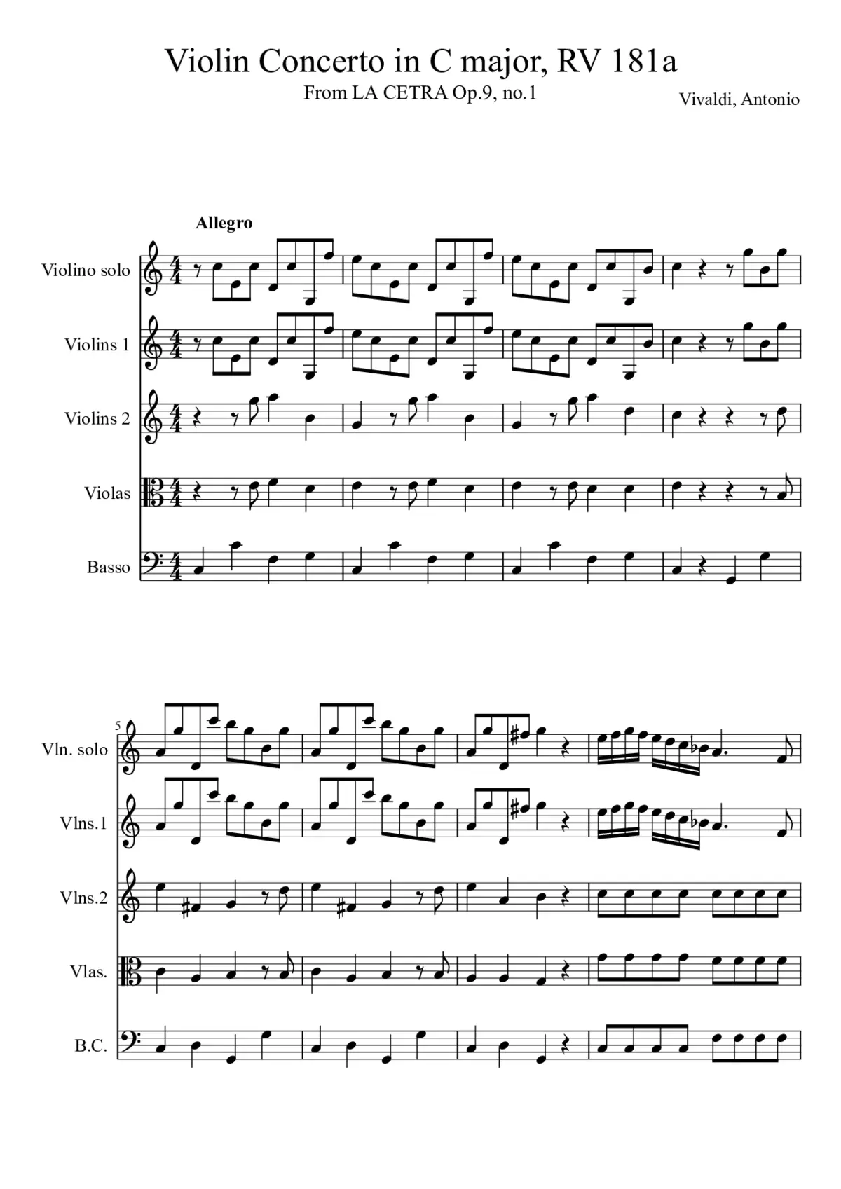 Violin Concerto in C major, RV 181a - Page 1