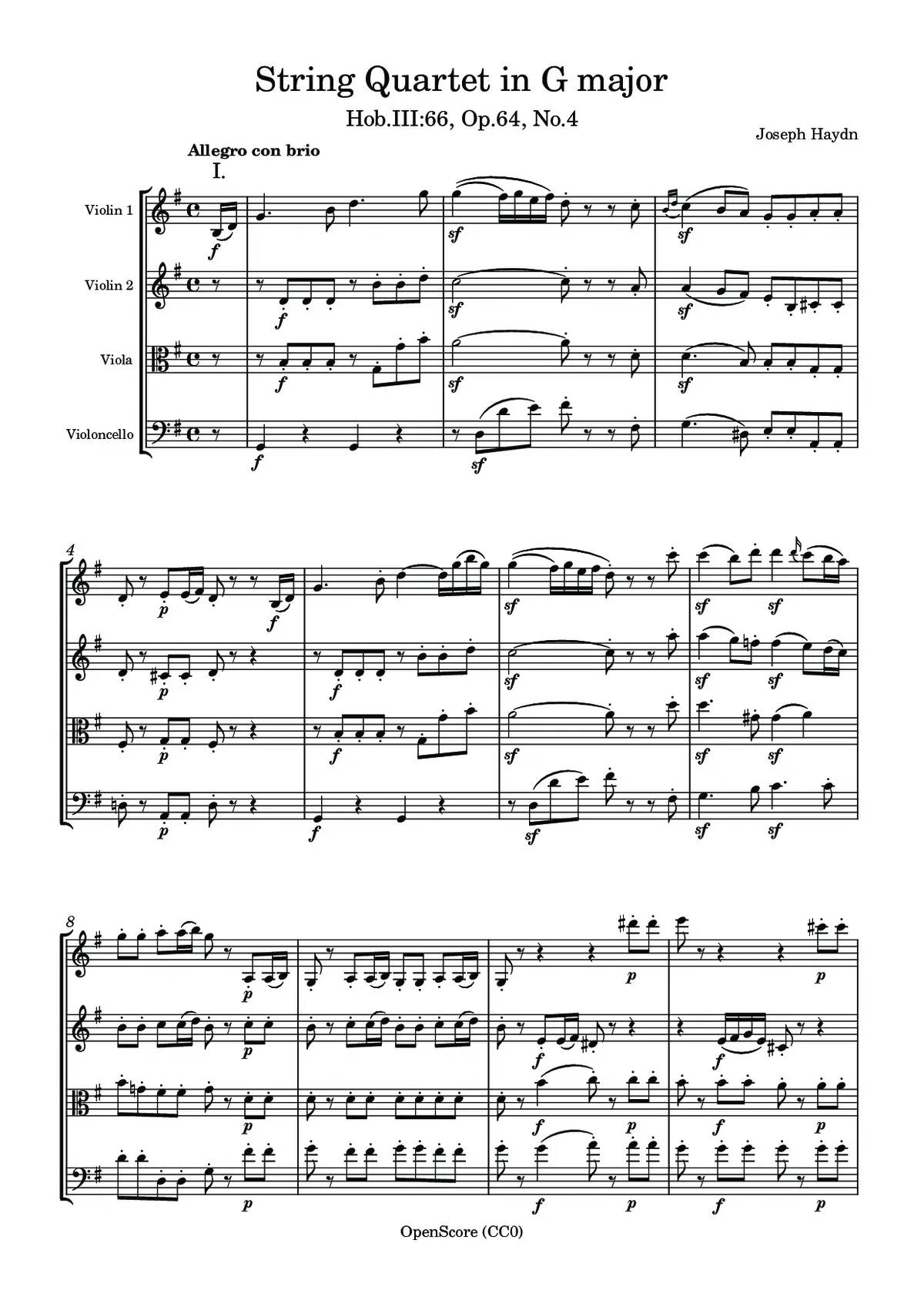 String Quartet in G major, Hob.III:66, Op.64, No.4 - Page 1