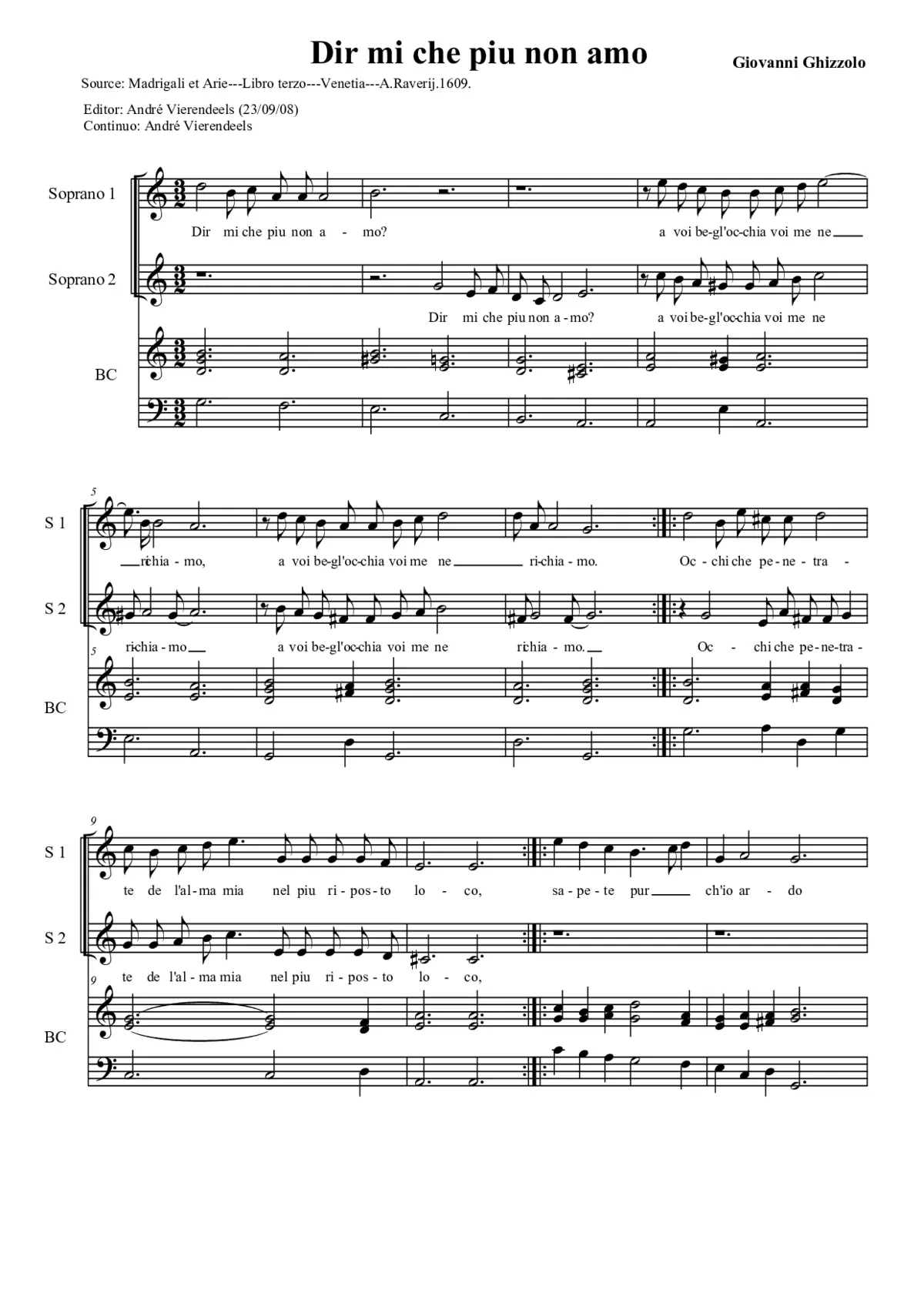 Dir mi che piu non amo - Page 1