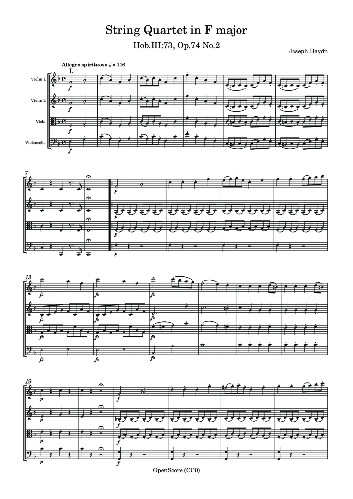 String Quartet in F major, Hob.III:73, Op.74 No.2 - Page 1
