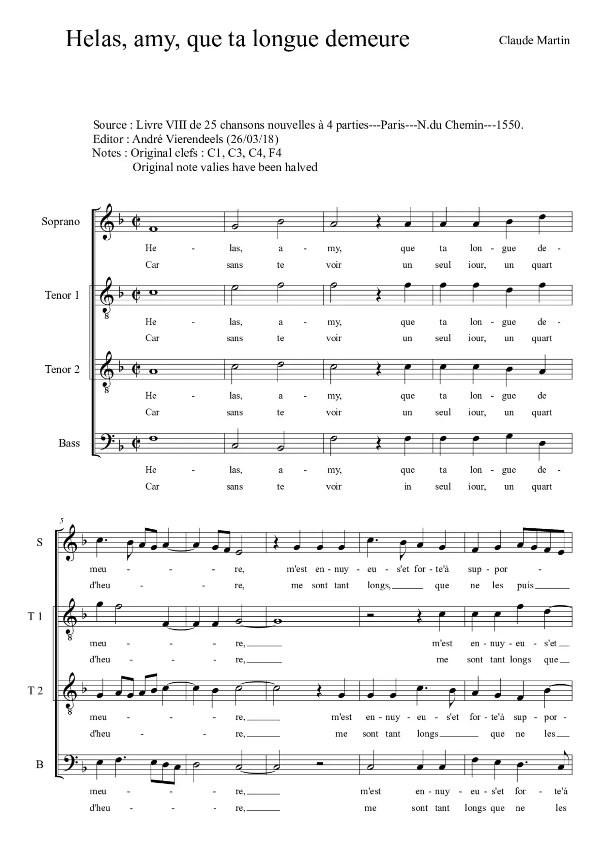 Helas amy que ta longue demeure - Page 1