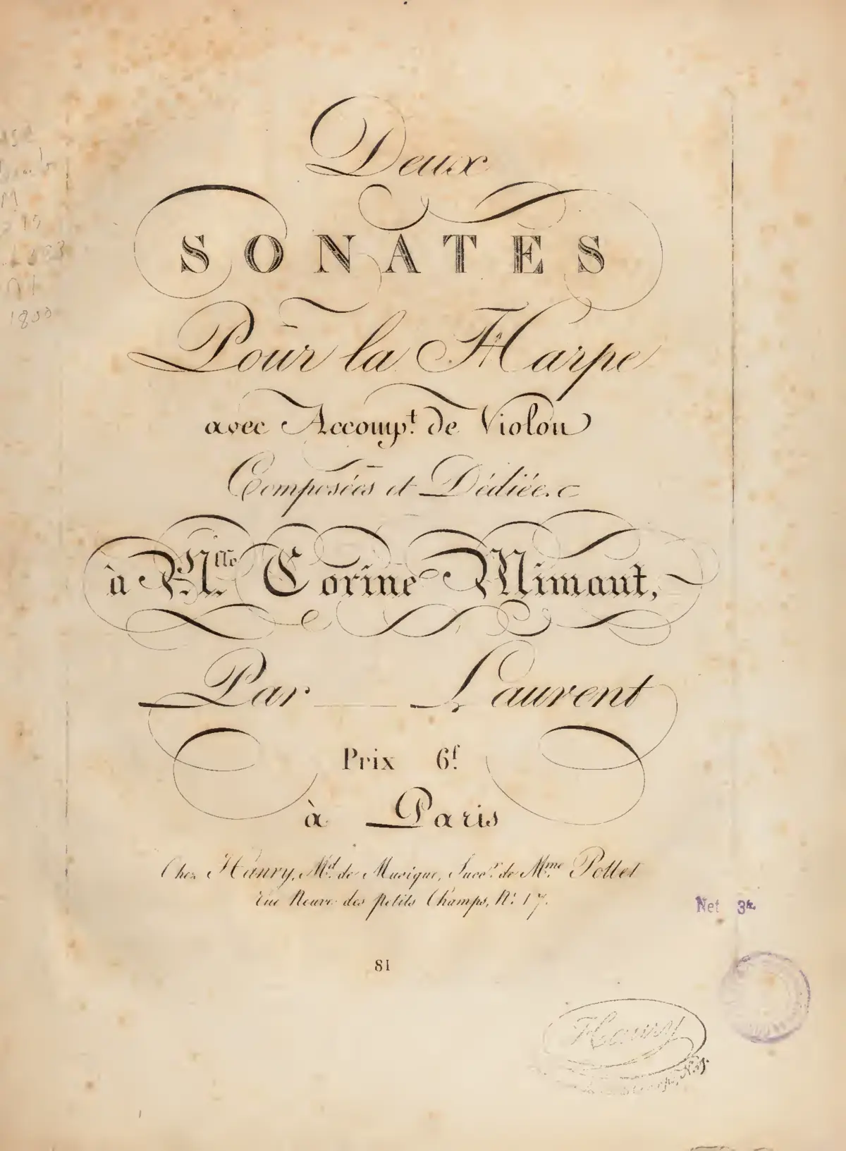 Deux sonates pour la harpe avec accomp de violon - Page 1