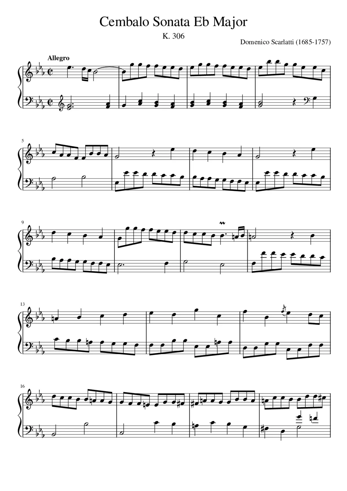 Keyboard Sonata in E-Flat Major K. 306 - Page 1