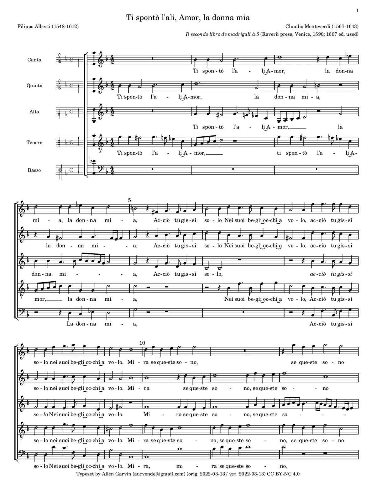 Ti spontò l'ali, Amor, la donna mia - Page 1