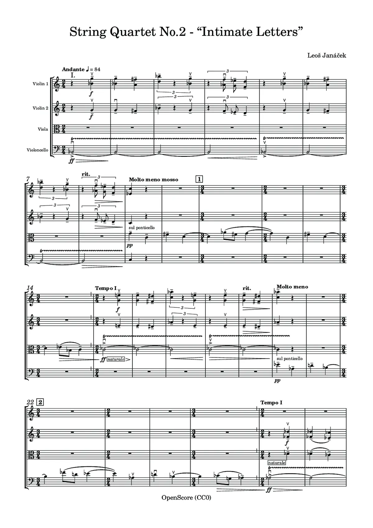 String Quartet No.2 “Intimate Letters” - Page 1