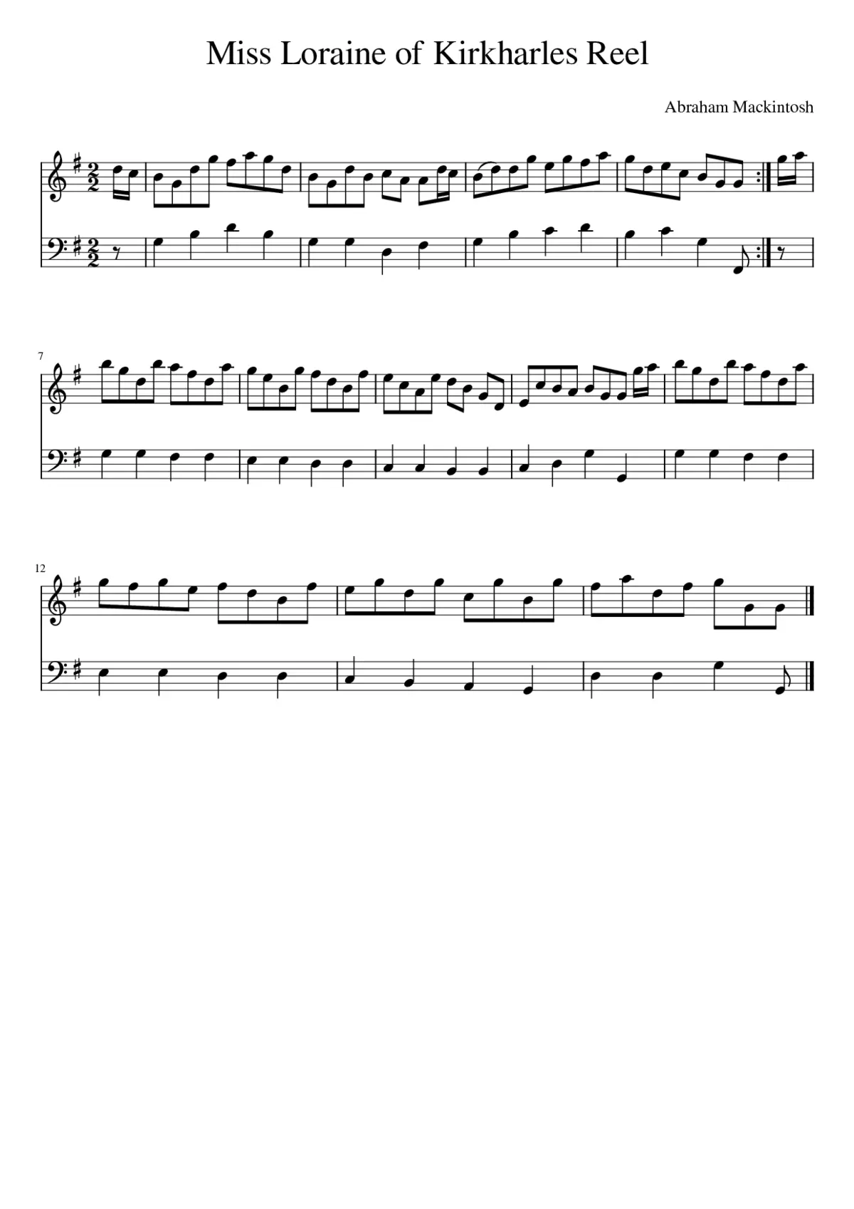 Miss Loraine of Kirkharles Reel - Page 1