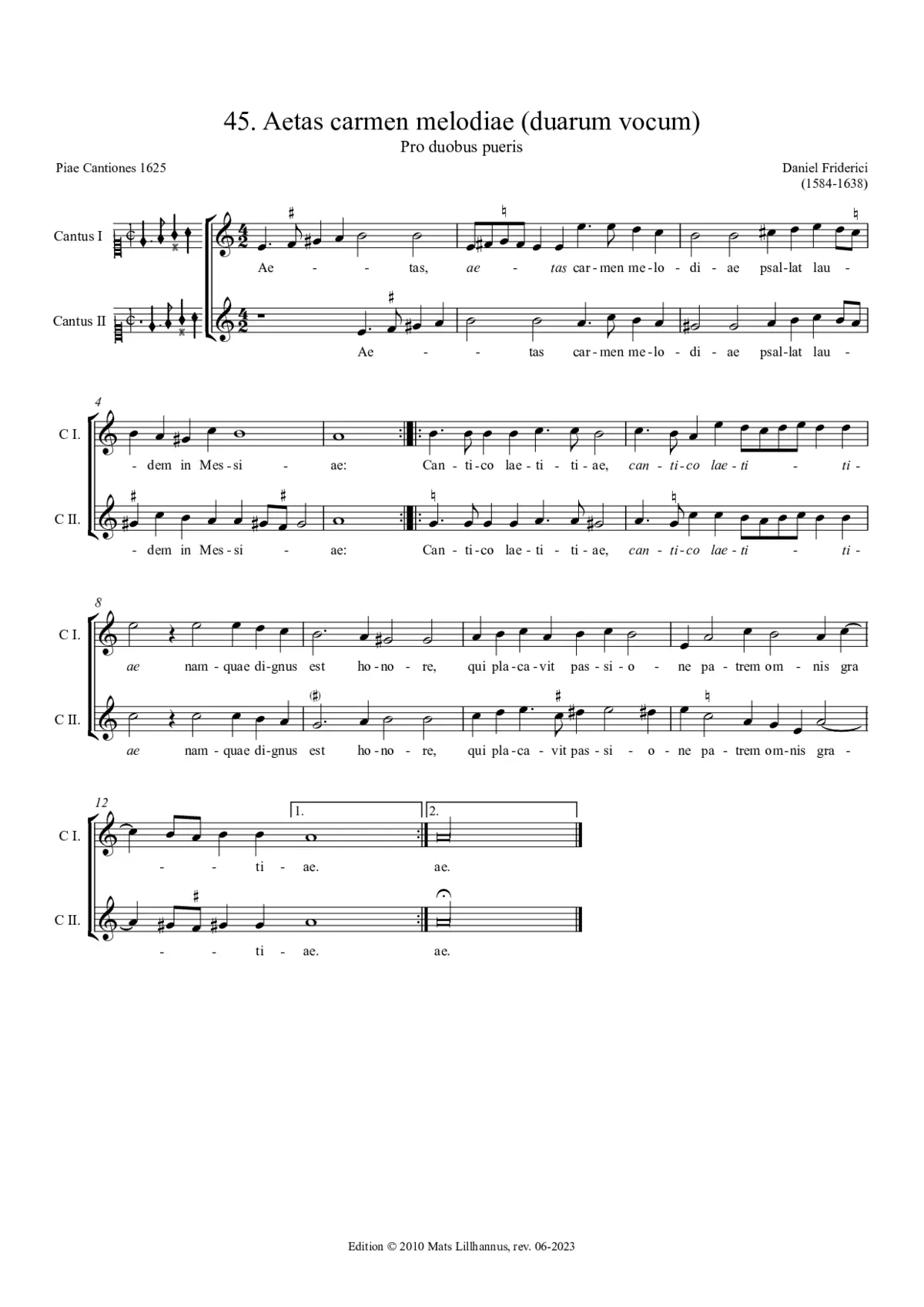 Aetas carmen melodiae (à 2) - Page 1