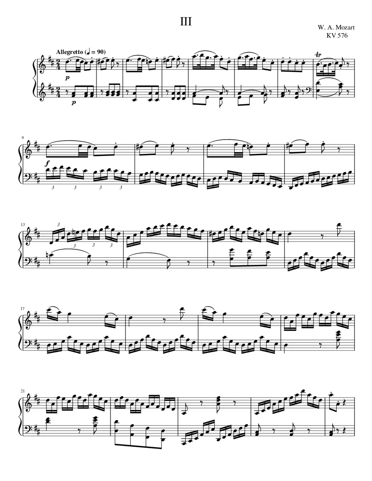 Piano Sonata No.18 in D major K.576 - Page 1