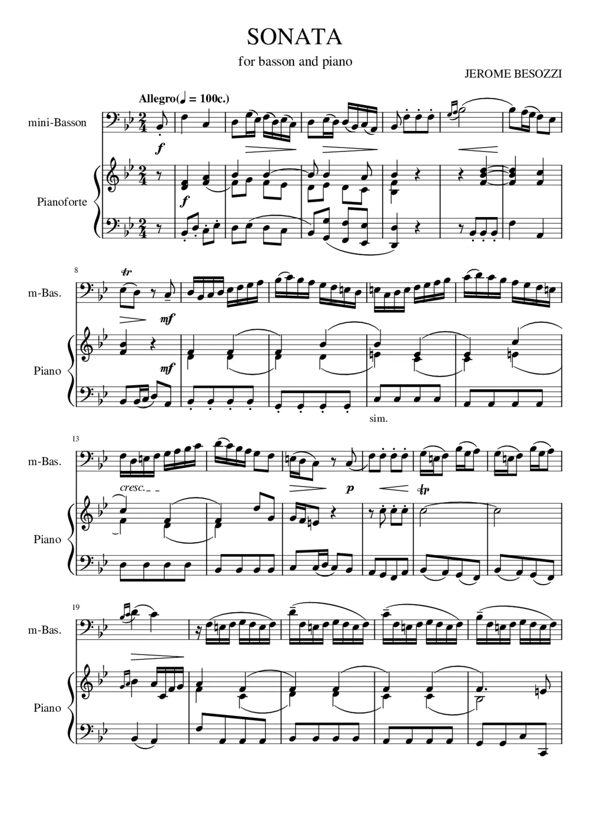 Sonata in B flat major for Basson and piano - Page 1