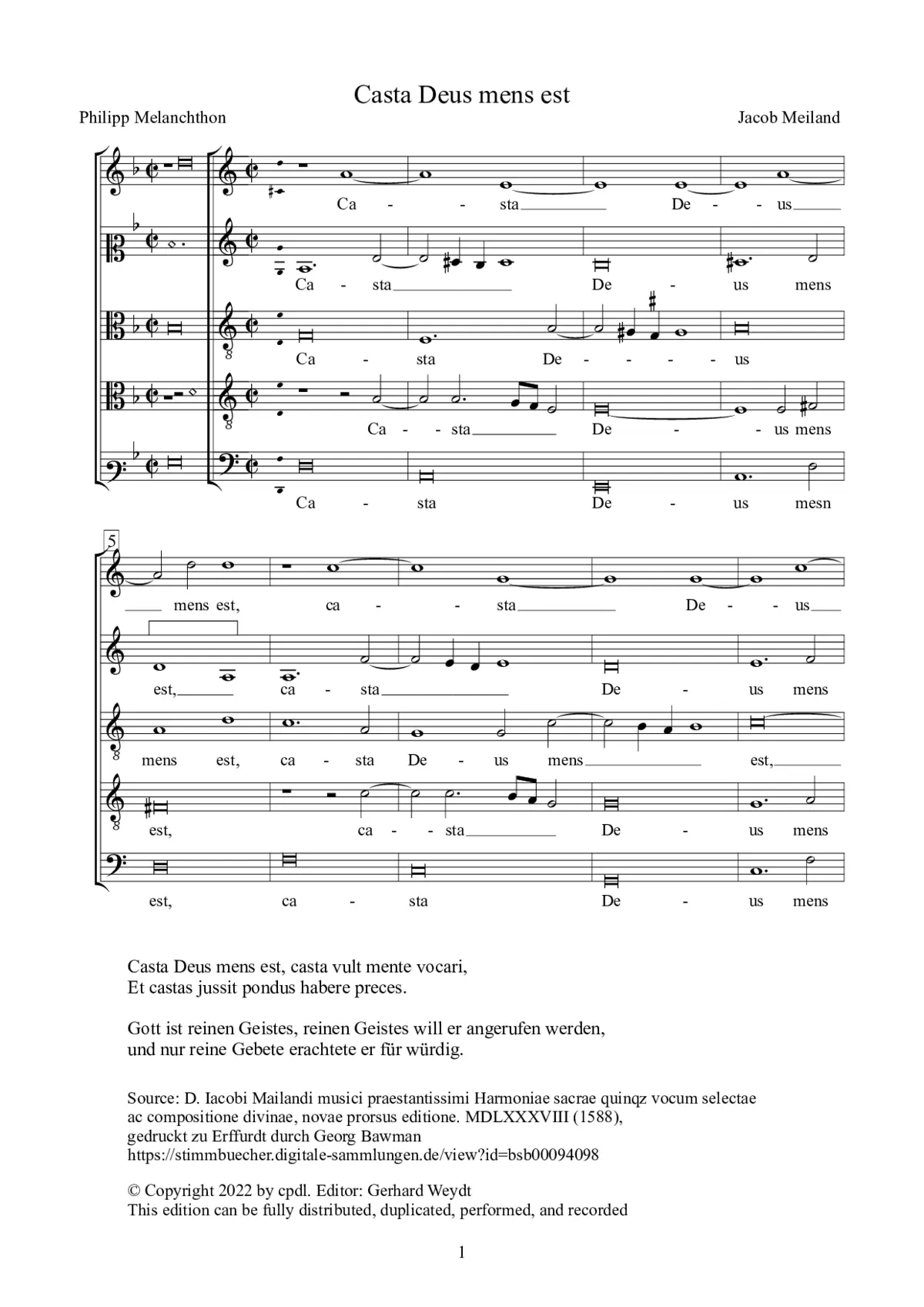 Casta Deus mens est - Page 1