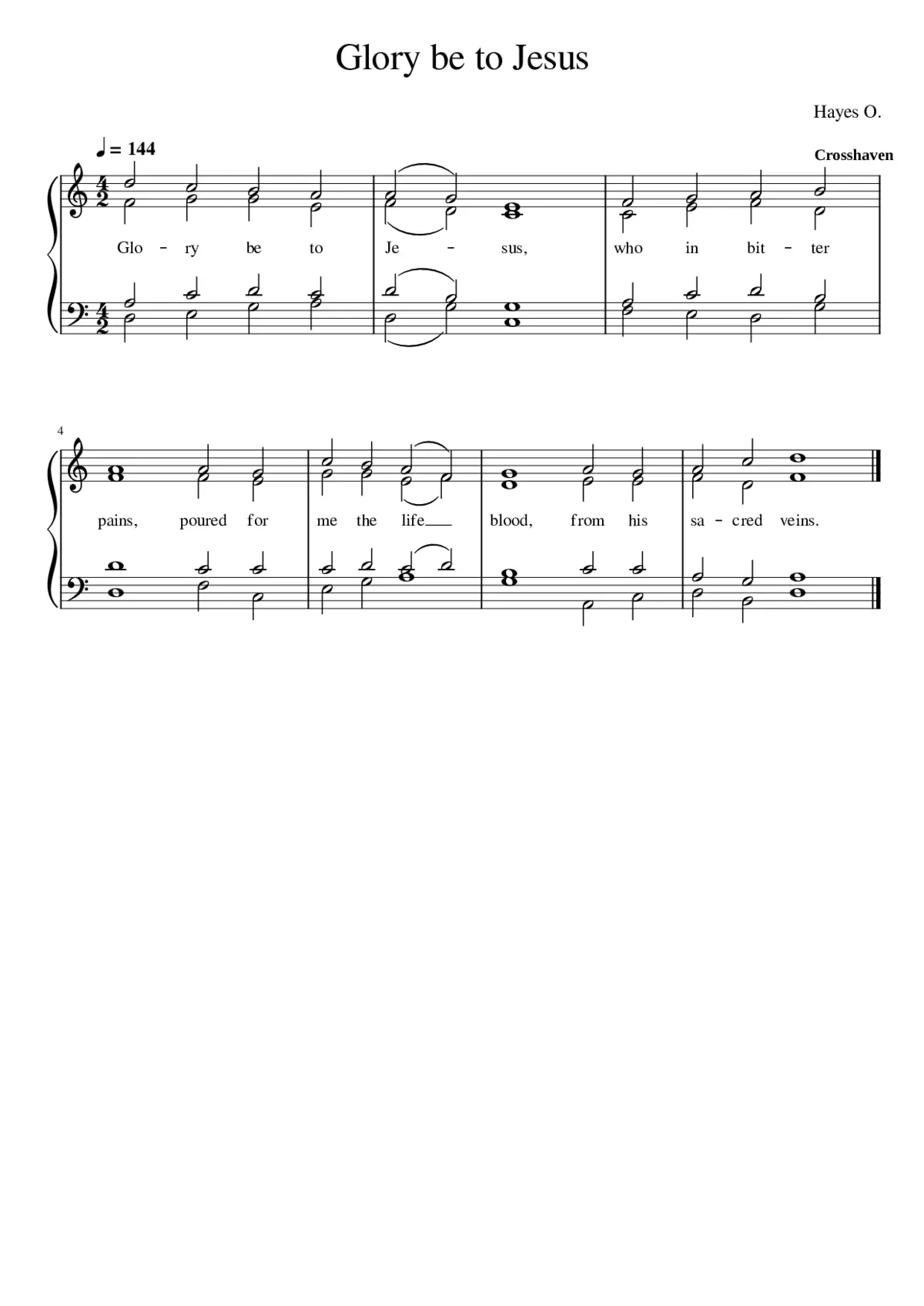 Glory be to Jesus (hymn tune Crosshaven 6.5.6.5) - Page 1