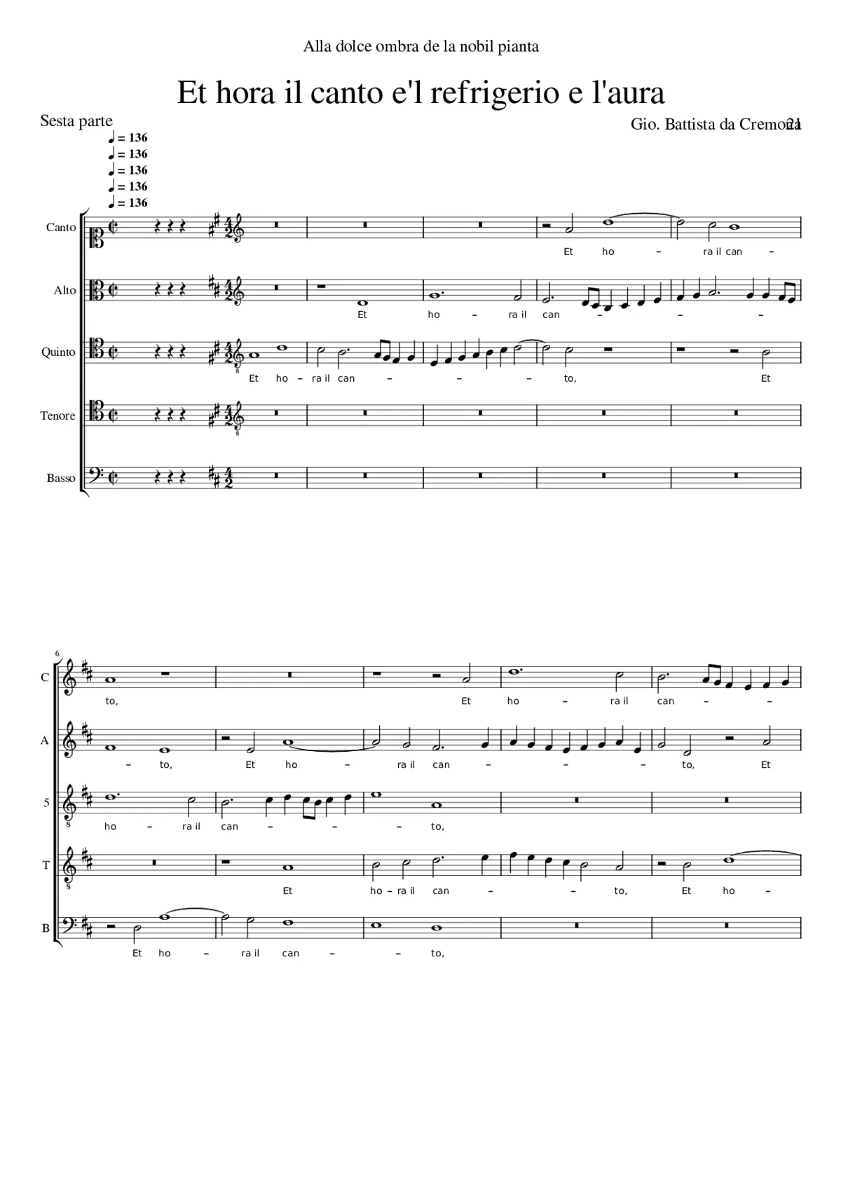 Et hora il canto e'l refrigerio e l'aura - Page 1