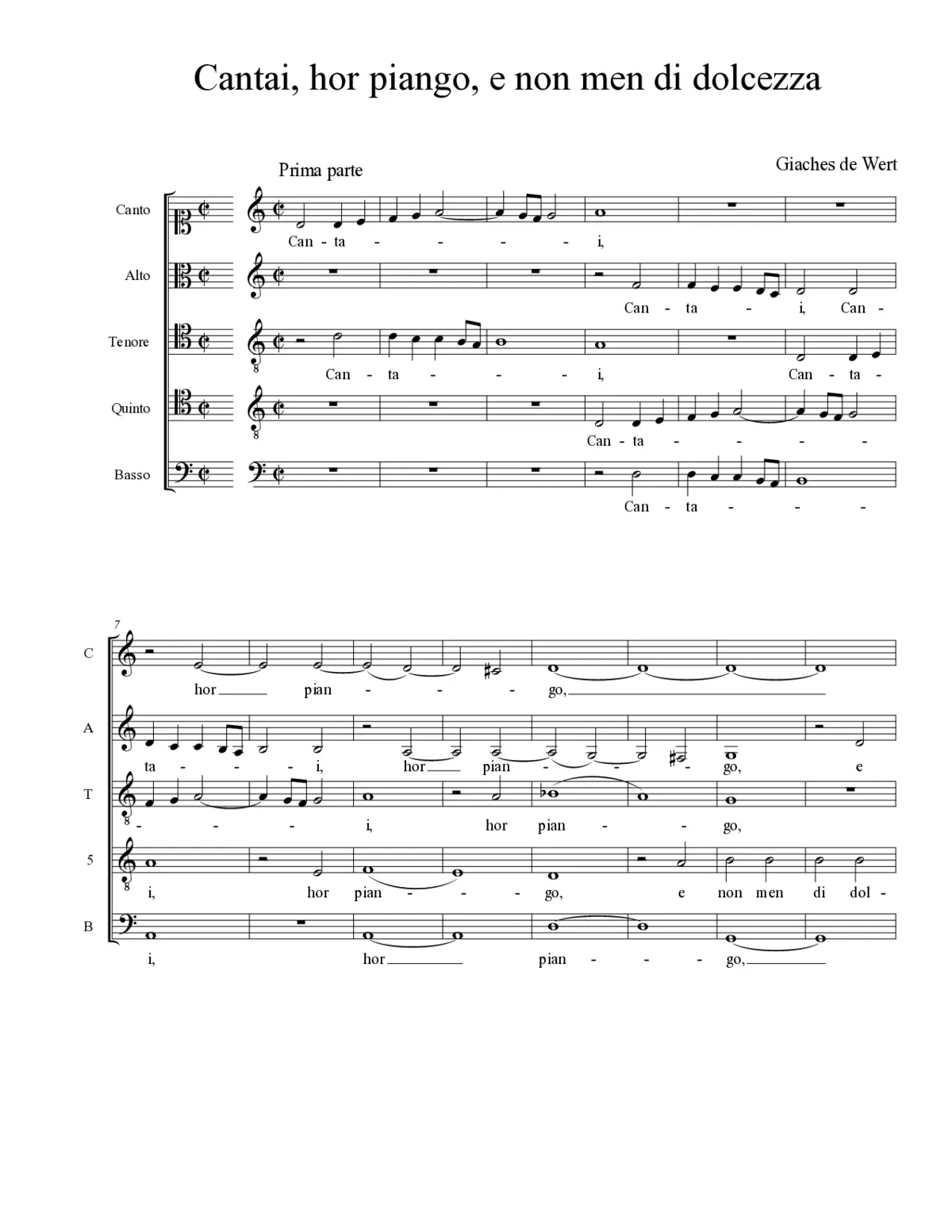 Cantai, hor piango, e non men di dolcezza - Page 1
