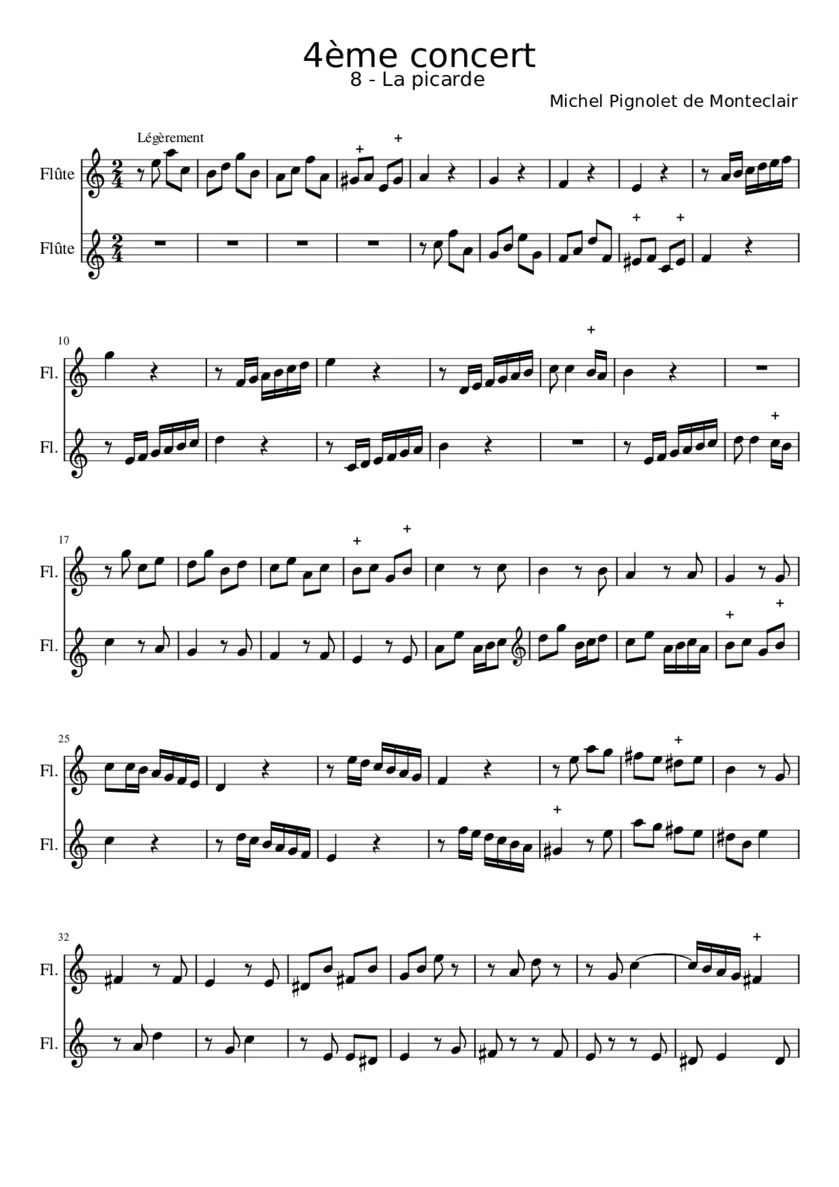 Montéclair - 4ème concert à 2 flutes traversières sans base - La picarde - Page 1