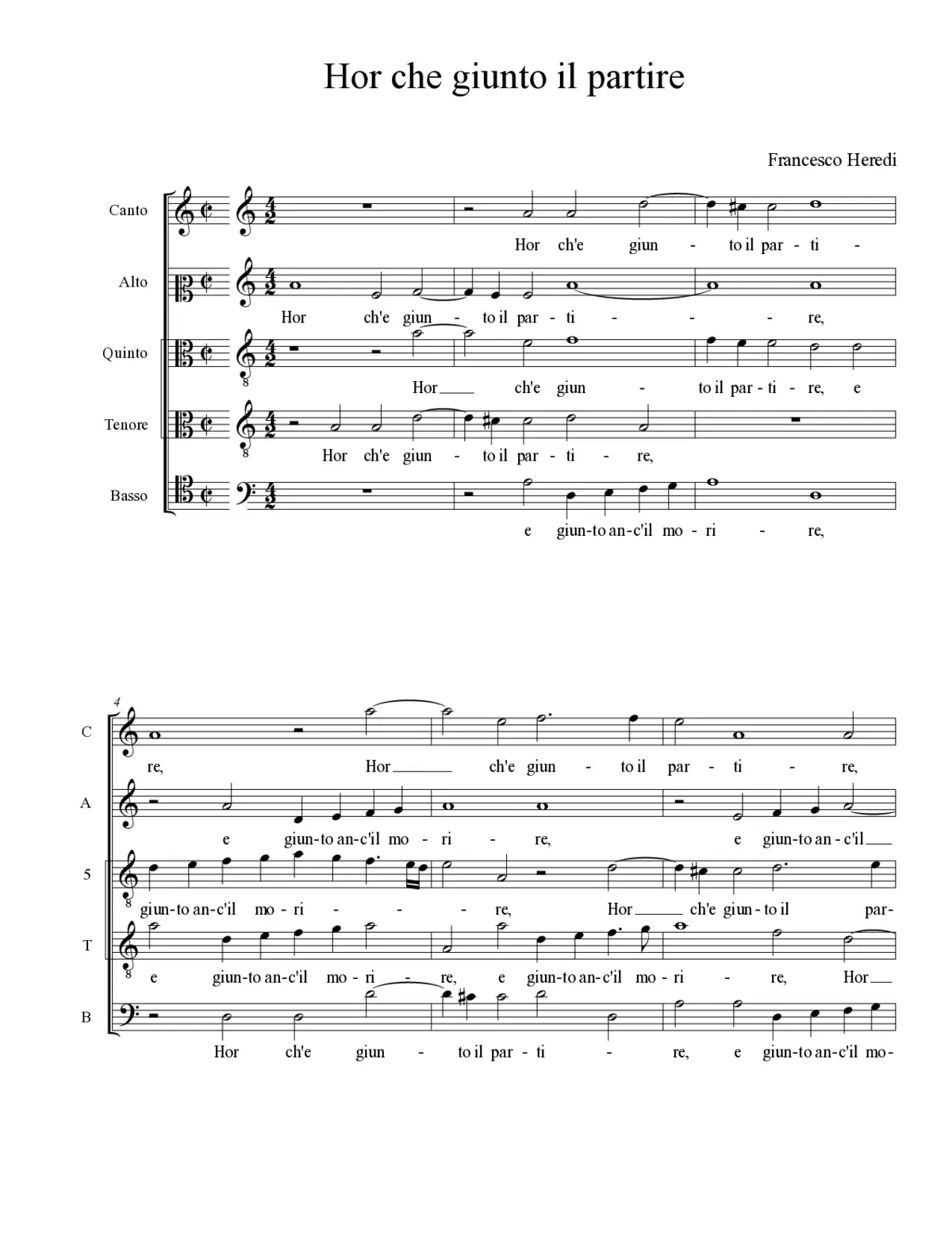 Hor che giunto il partire - Page 1