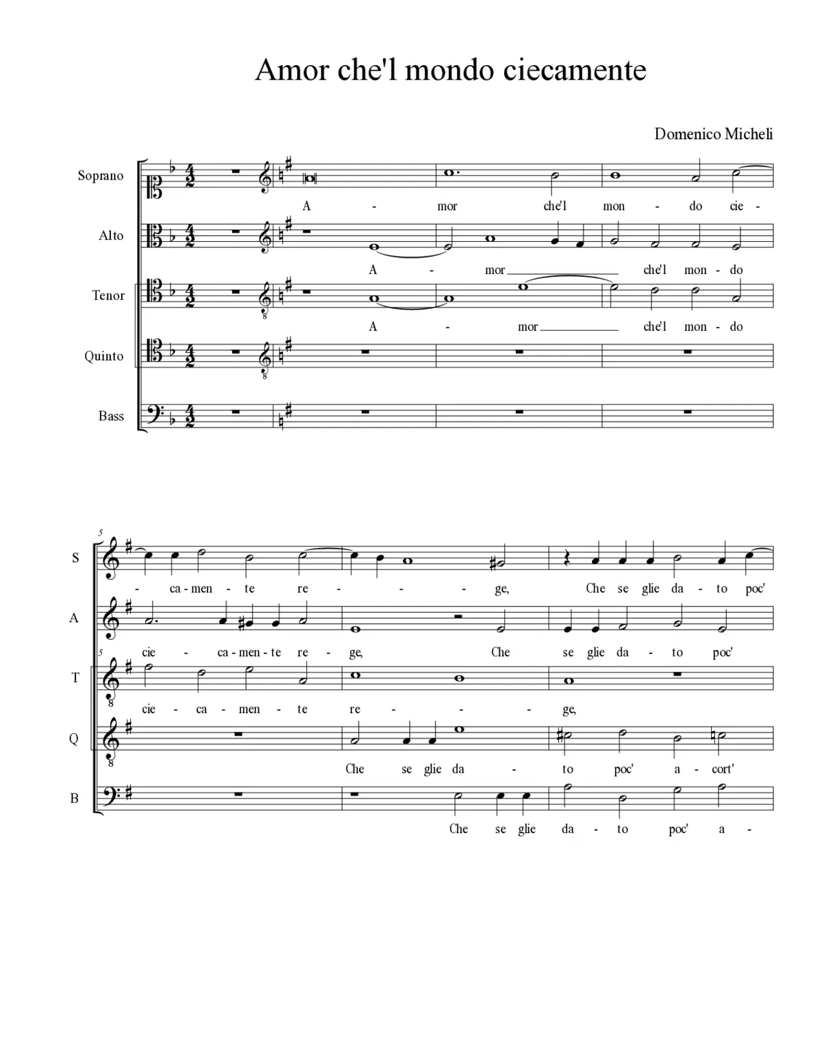 Amor che'l mondo ciecamente - Page 1