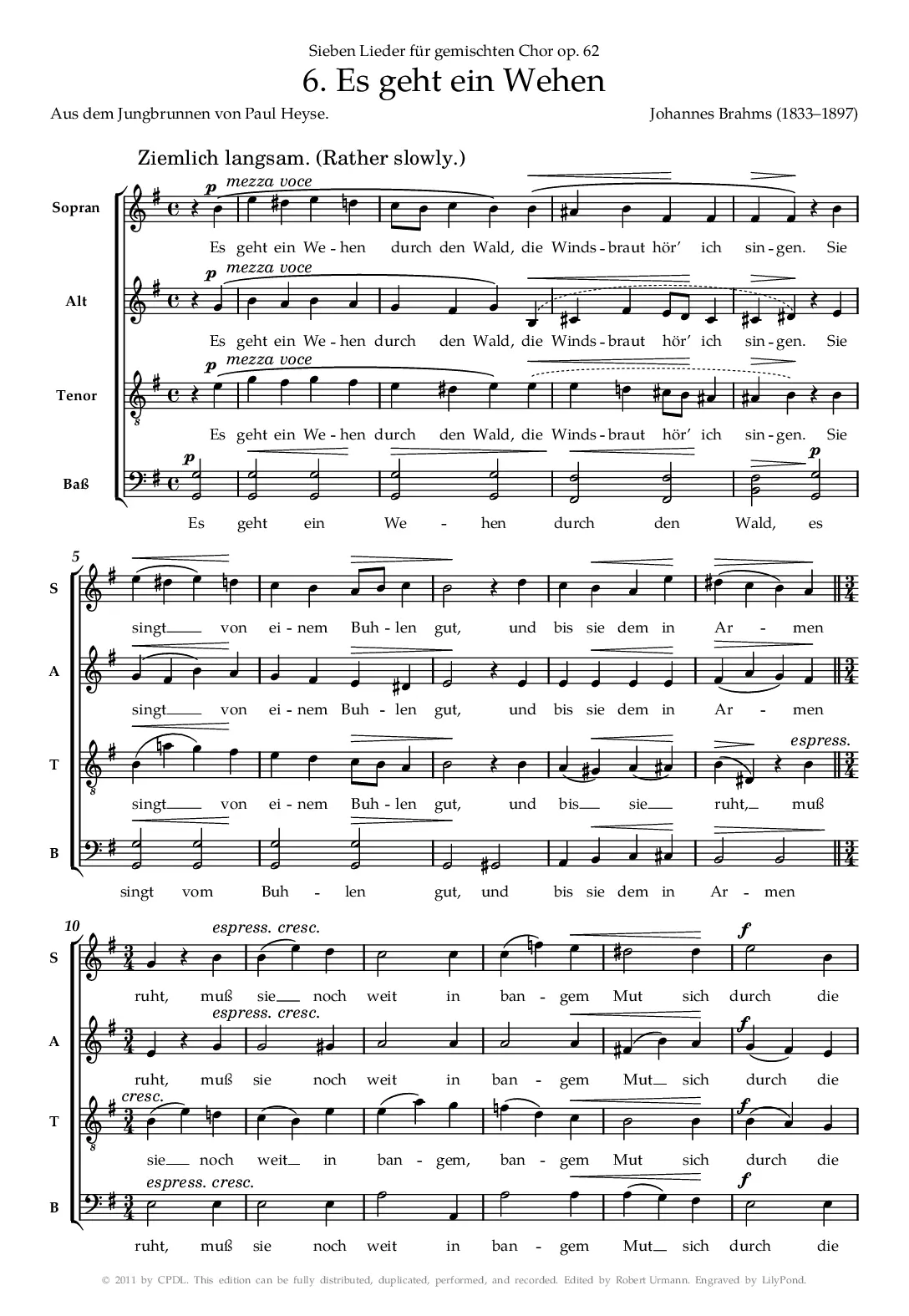Es geht ein Wehen, Op. 62, No. 6 - Page 1