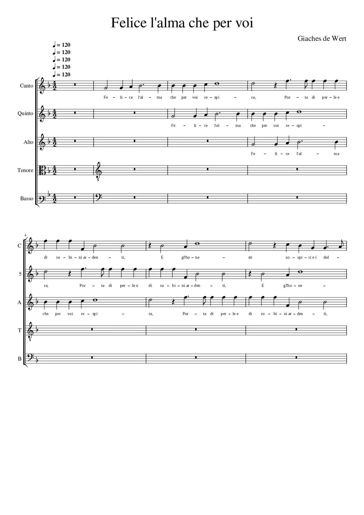 Felice l'alma che per voi - Page 1