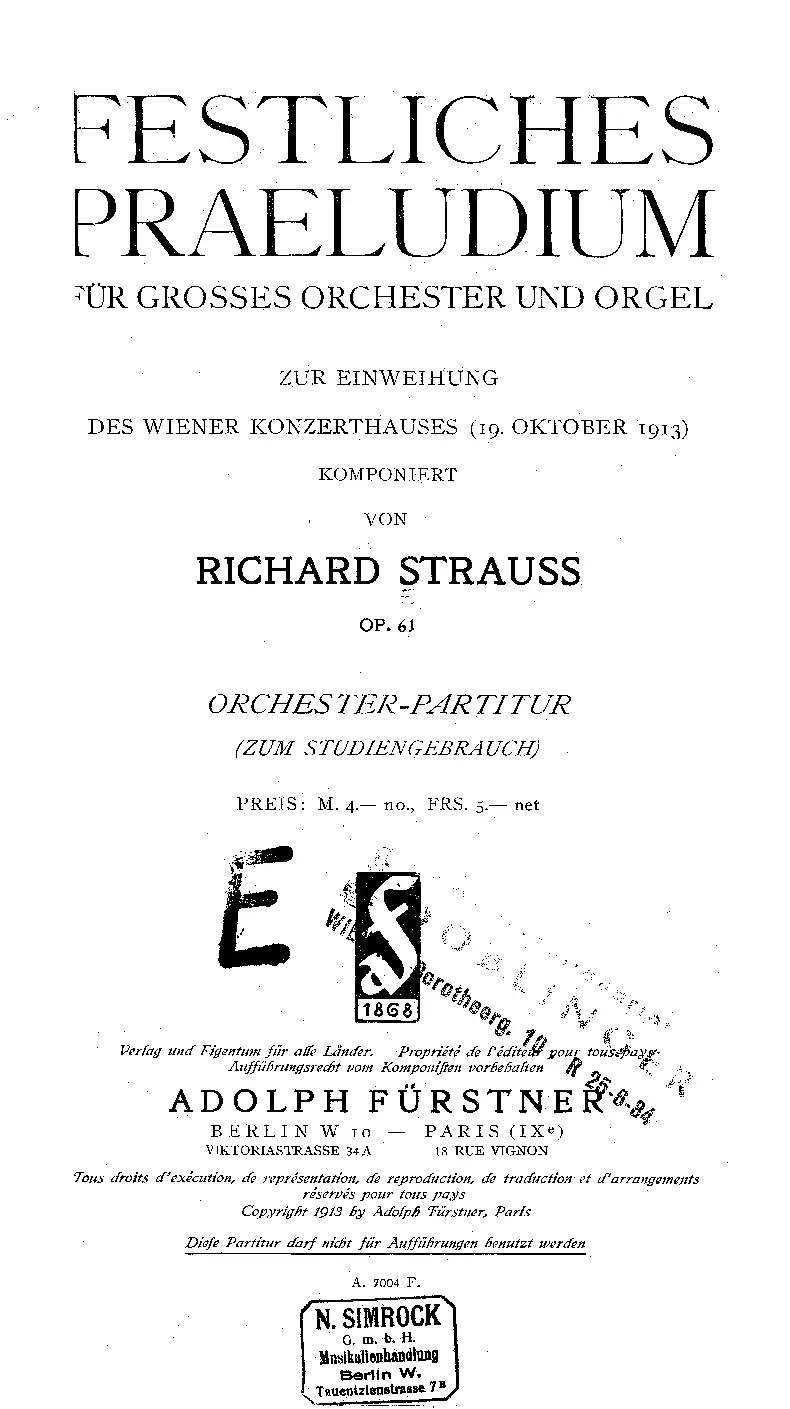 Festliches Praeludium: für grosses Orchester und Orgel - Page 1