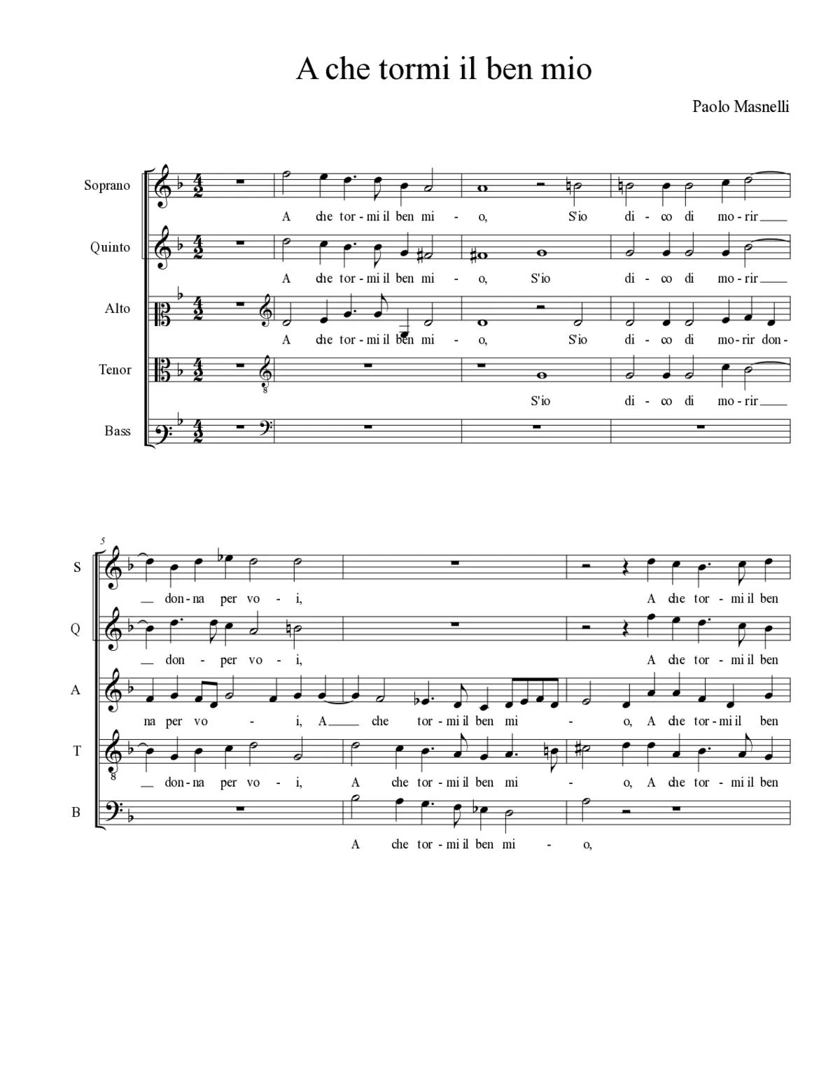 A che tormi il ben mio - Page 1