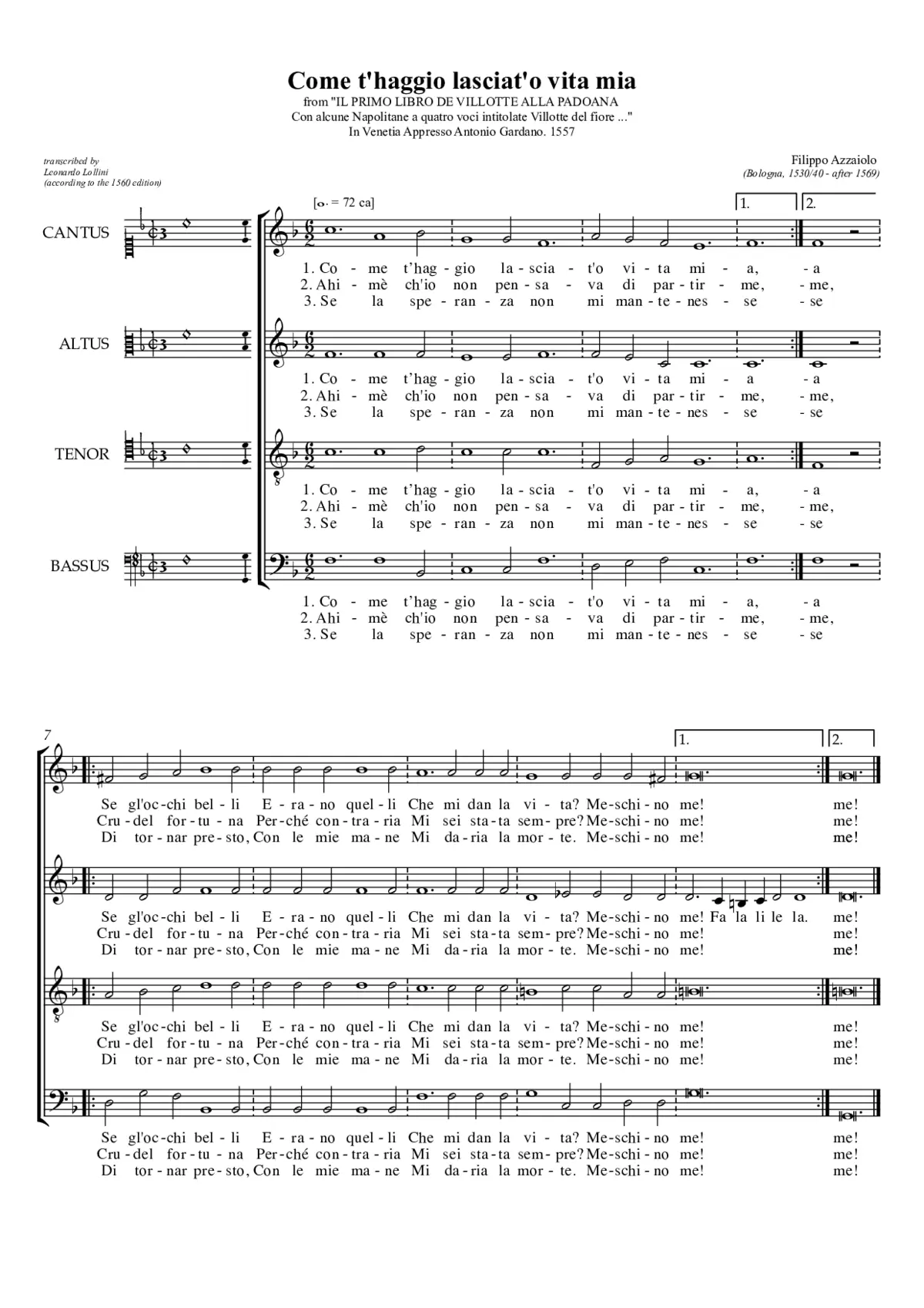 Come t'aggio lasciato, o vita mia - Page 1