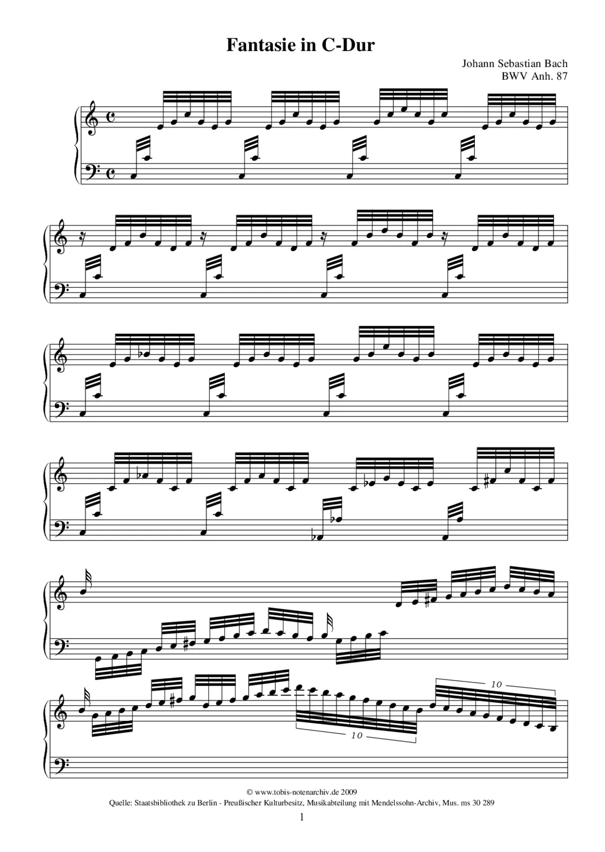 Fantasia in C major, BWV Anh.87 - Page 1