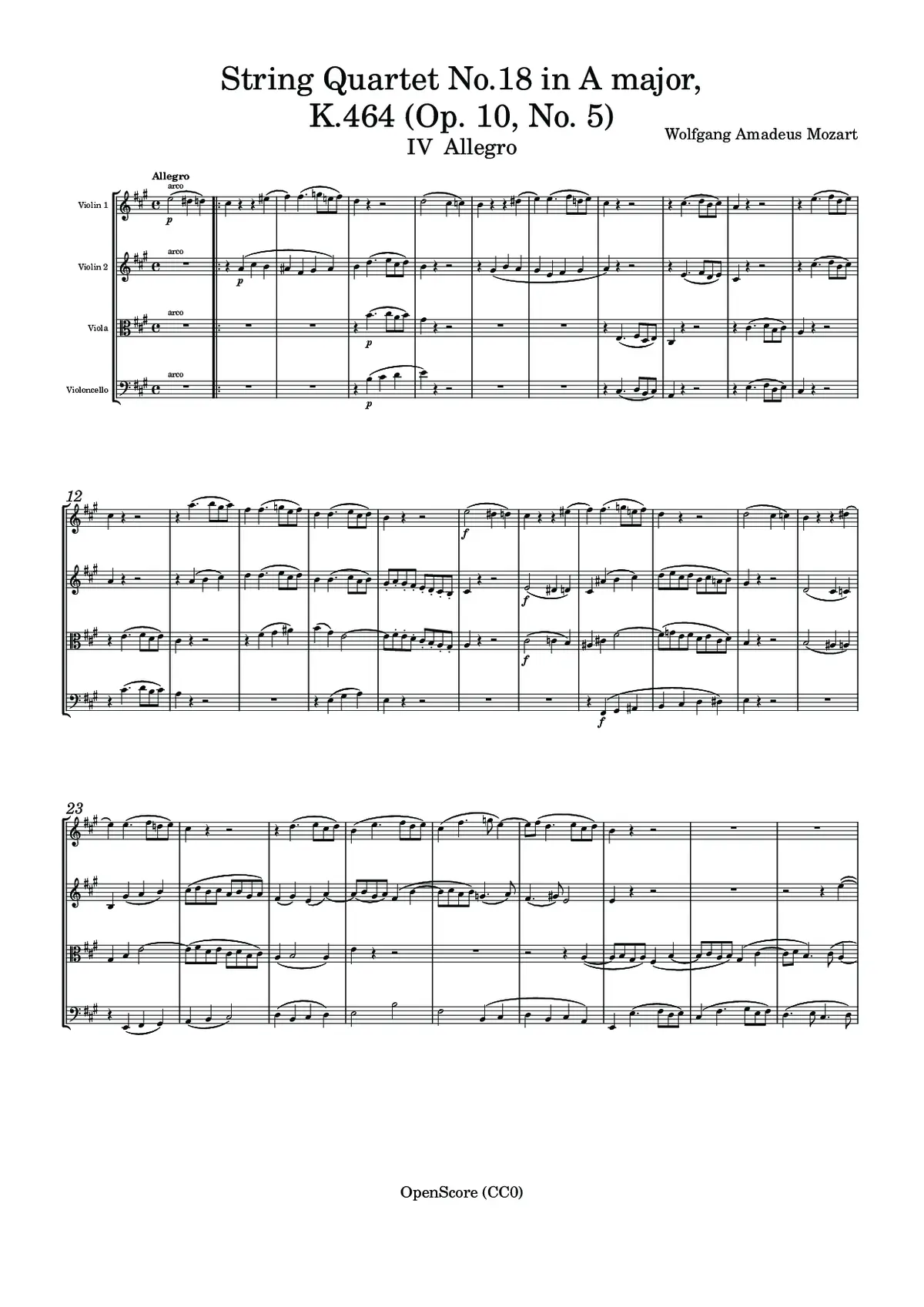 String Quartet No.18 in A major, K.464 (Op. 10, No. 5) - Page 1