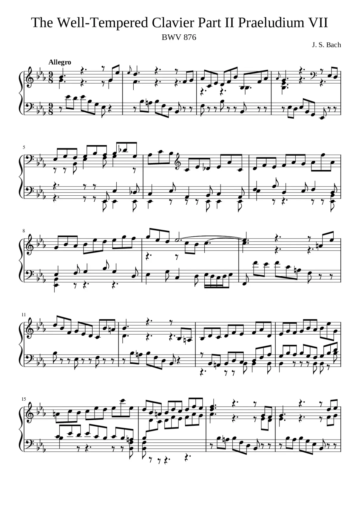 Prelude and Fugue in E-flat major BWV 876 - Page 1