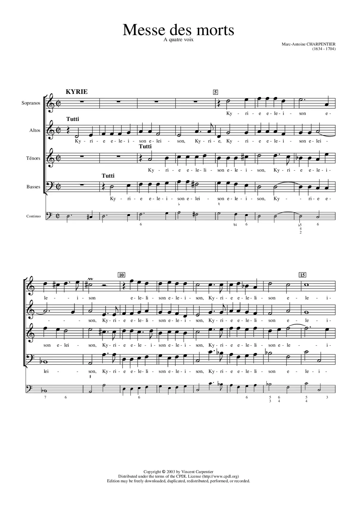 Messe des morts à 4 voix, H. 7 - Page 1