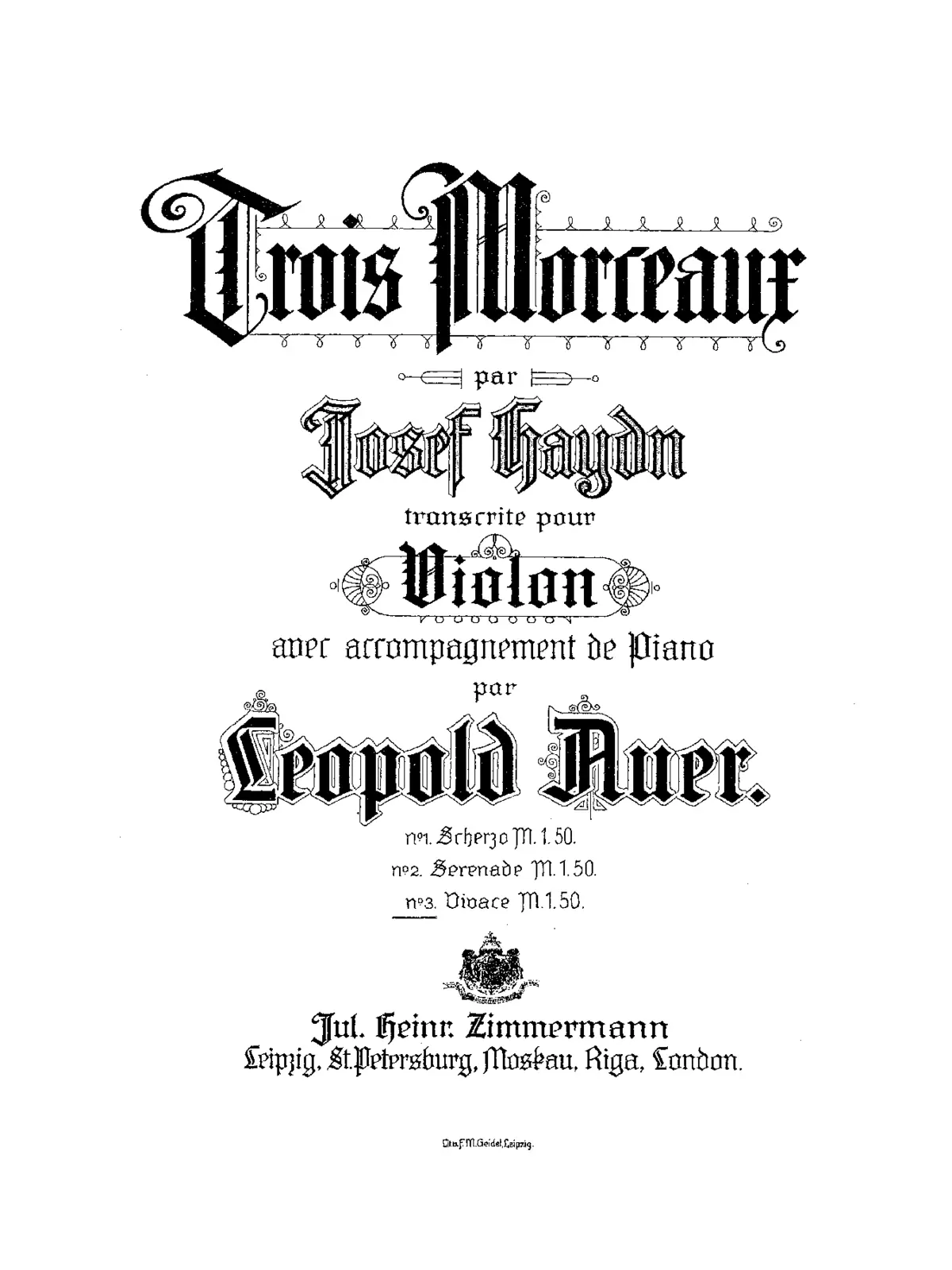 Trois Morceaux par Joseph Haydn - Page 1