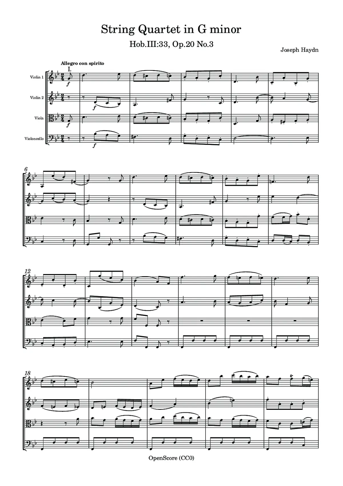 String Quartet in G minor, Hob.III:33, Op.20 No.3 - Page 1