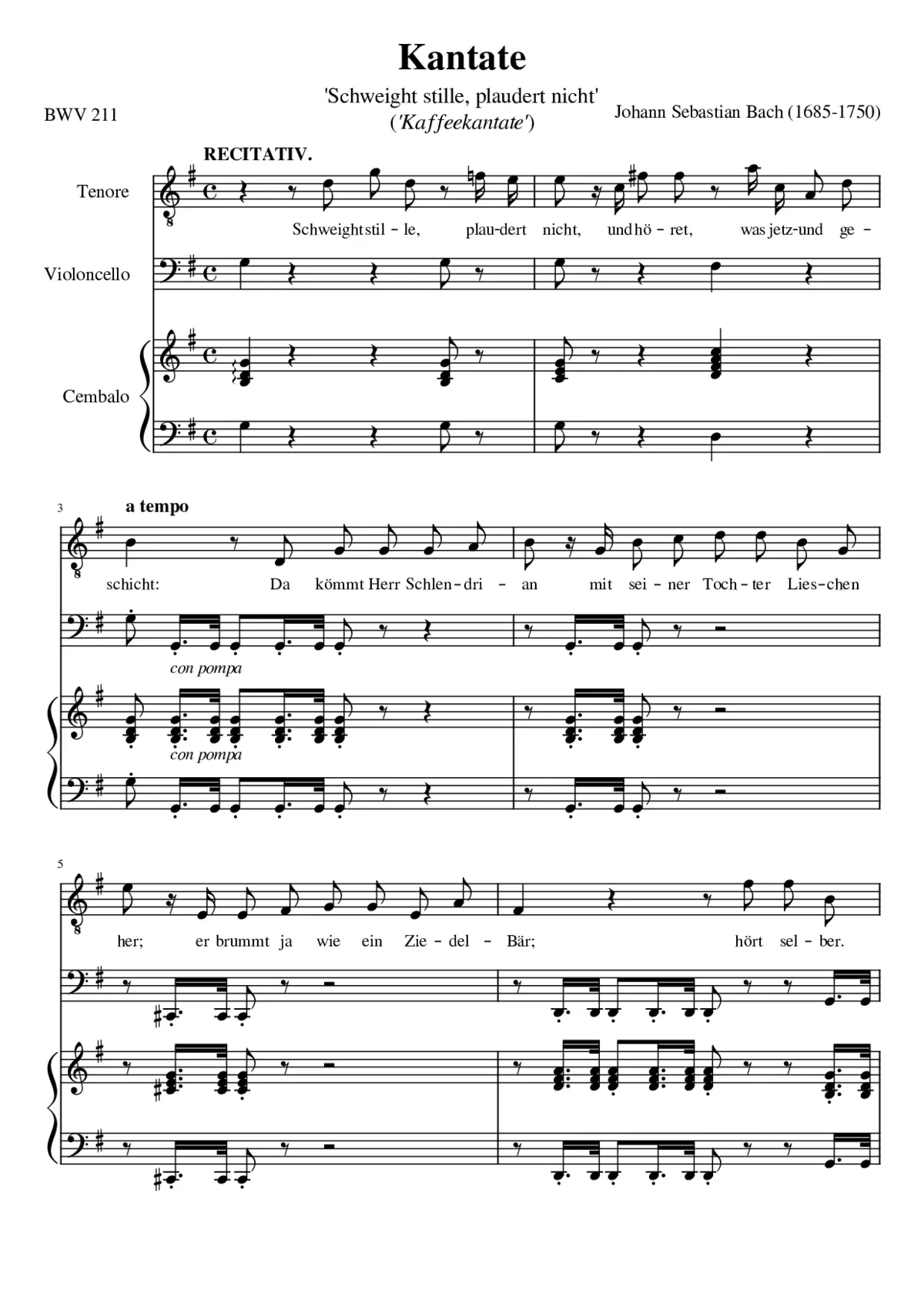 Schweigt stille plaudert nicht BWV 211 (Coffee Cantata) - Page 1