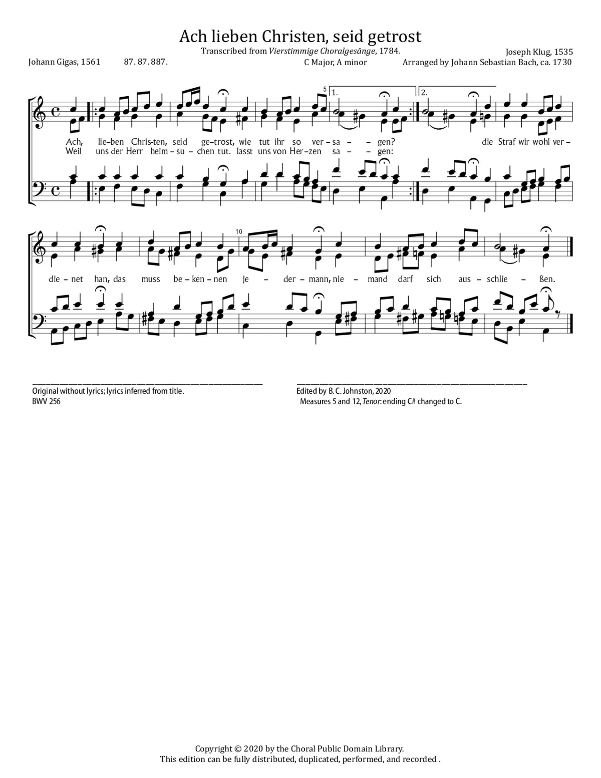 Ach lieben Christen seid getrost, BWV 256 - Page 1