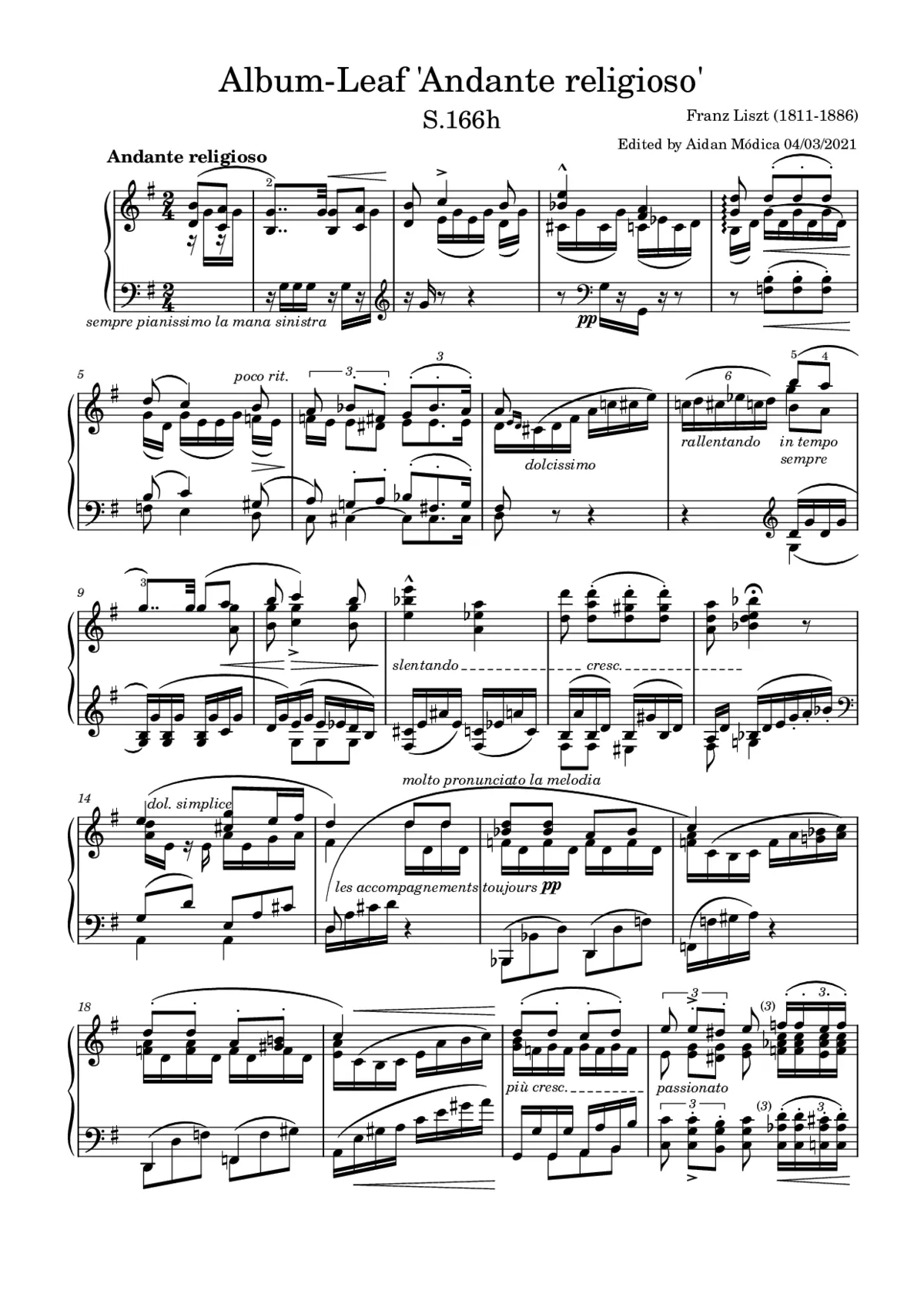 Album-Leaf "Andante religioso" - Page 1