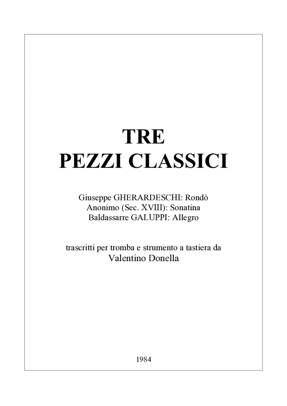 Tre pezzi classici trascritti per tromba e strumento a tastiera - Page 1