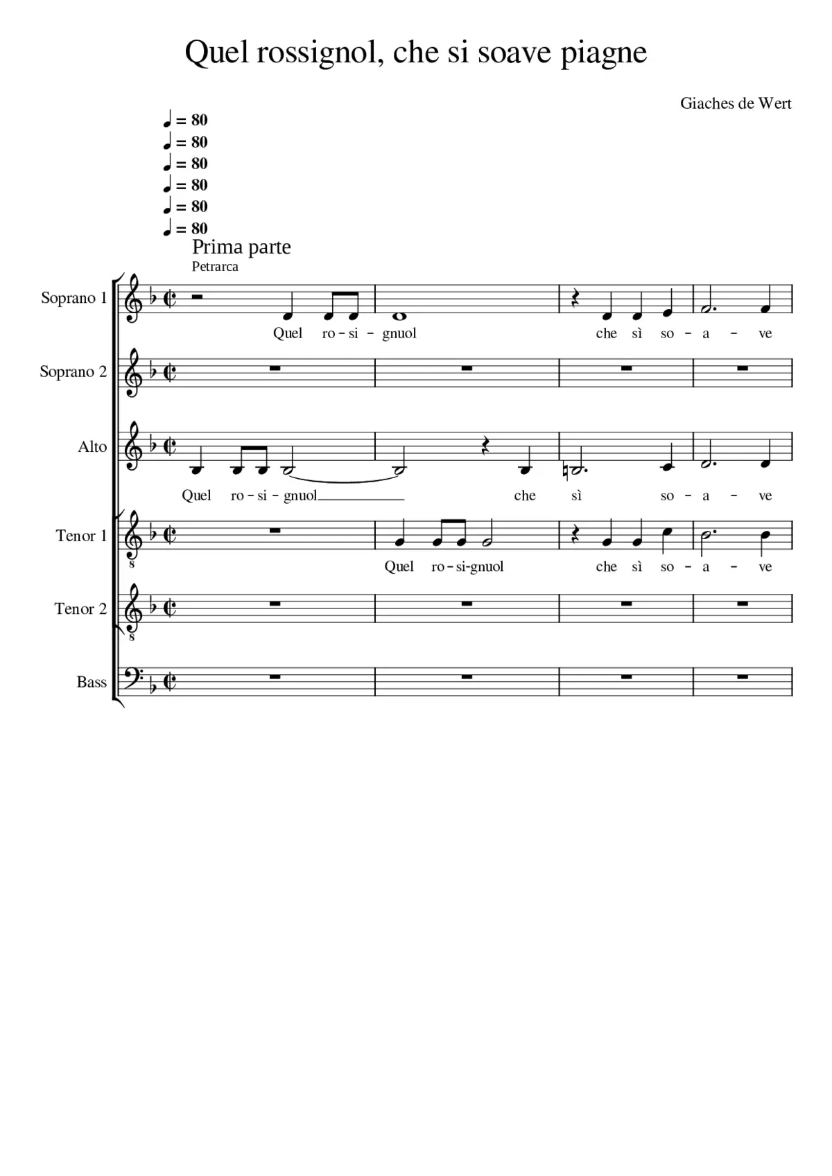 Quel rosignuol che sì soave piagne - Page 1