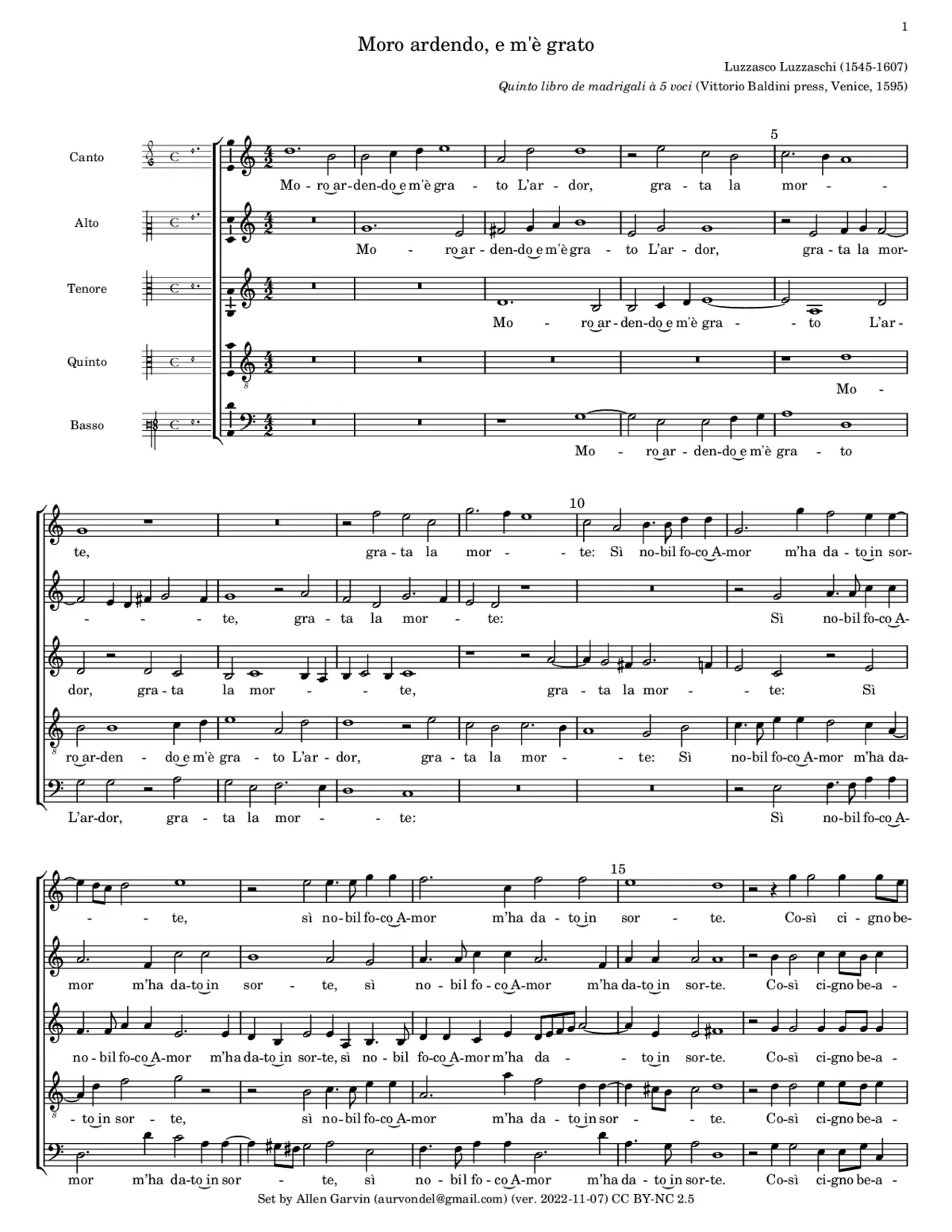 Moro ardendo, e m'è grato - Page 1