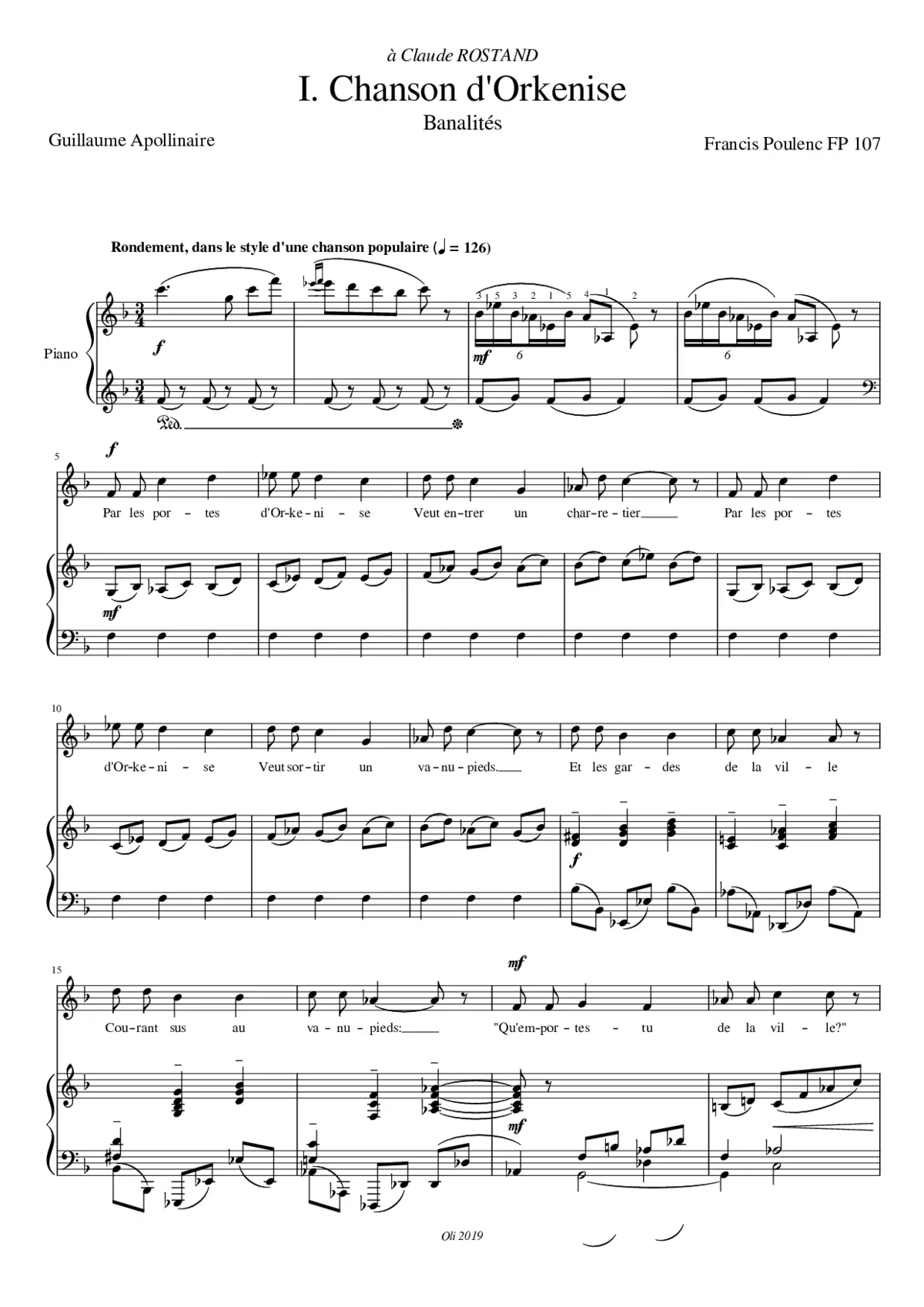Chanson d'Orkenise Francis Poulenc - Page 1