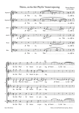 Thirsis, on his fair Phyllis' breast reposing