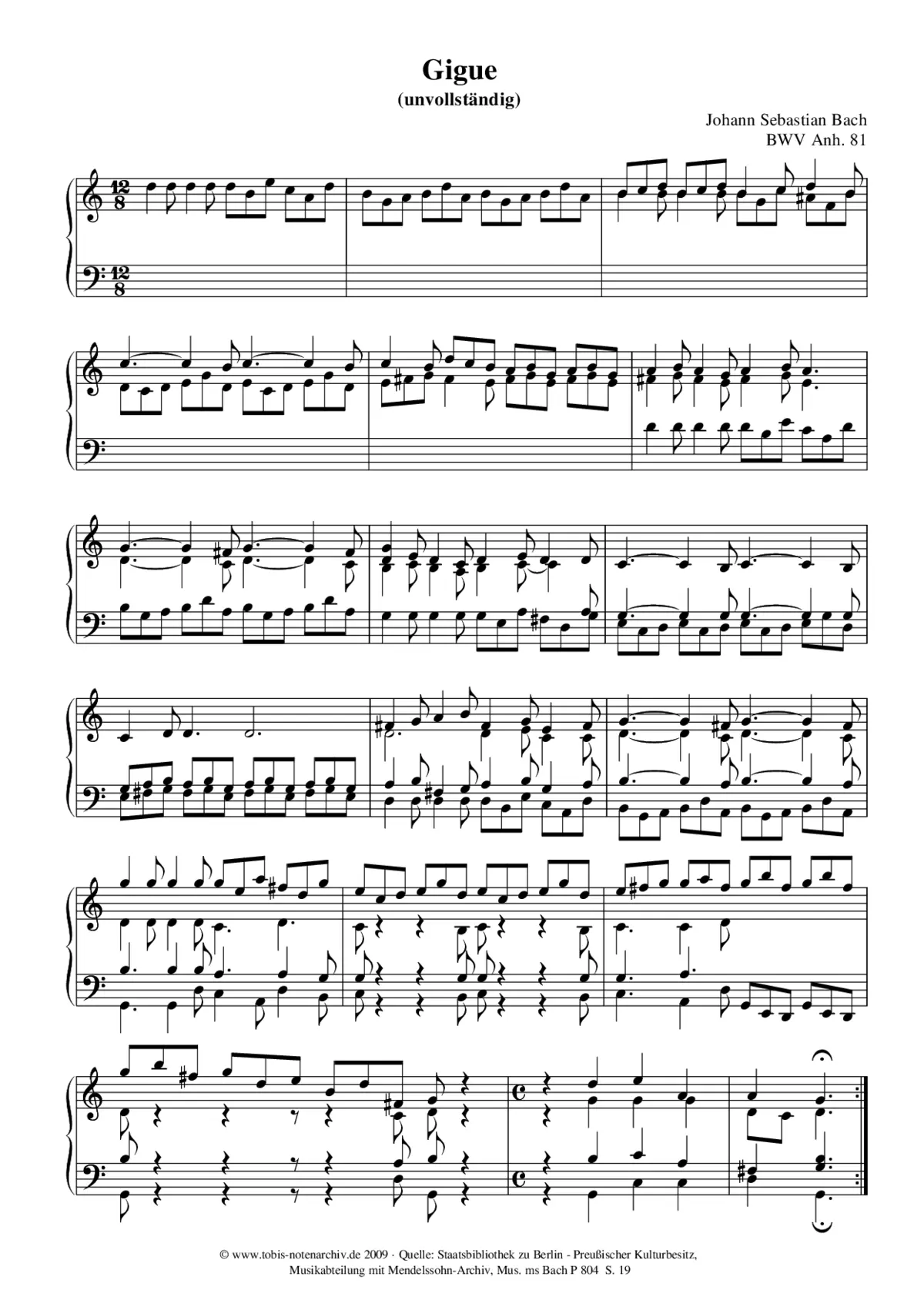 Gigue in G major, BWV Anh.81 - Page 1