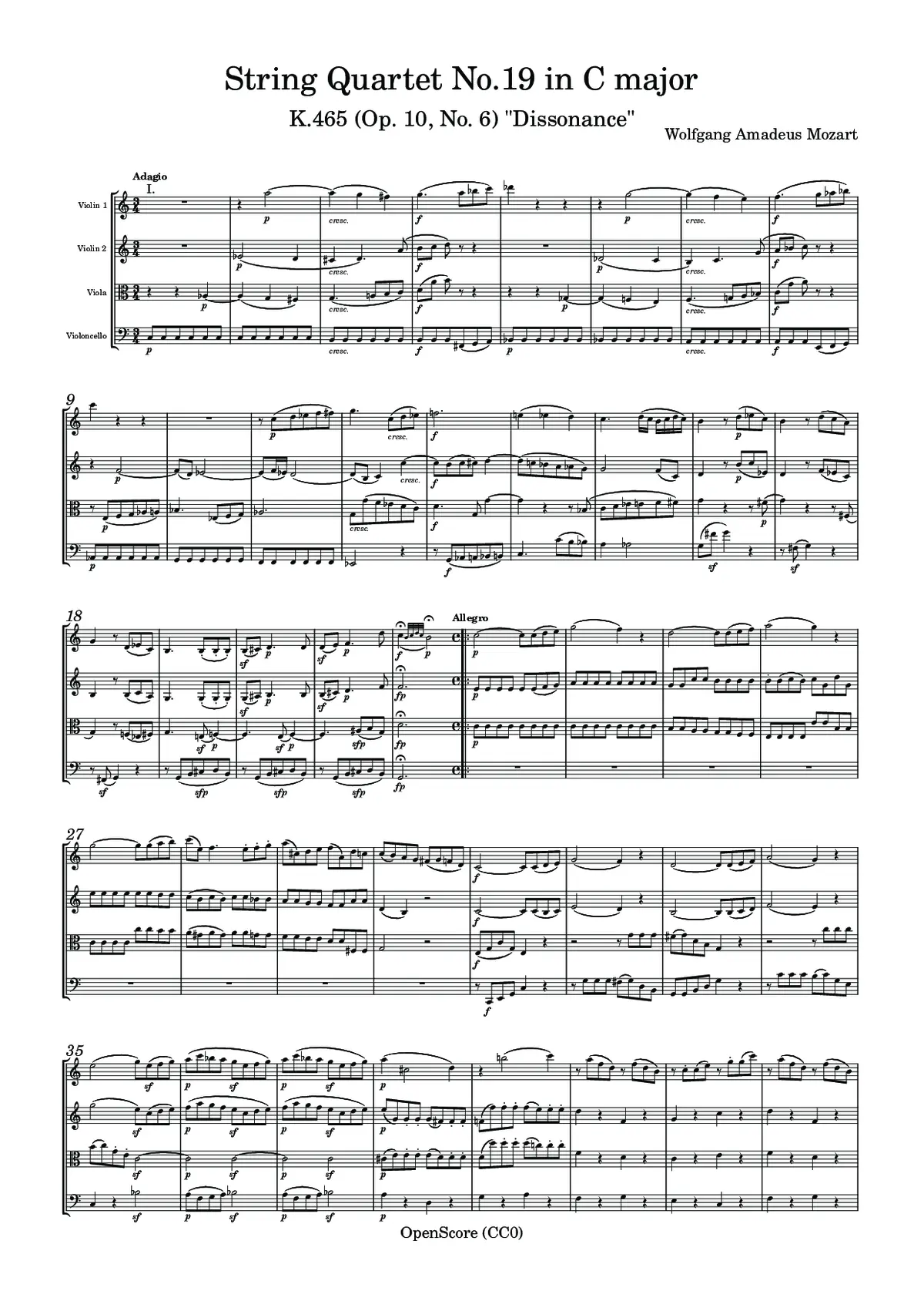 String Quartet No.19 in C major, K.465 (Op. 10, No. 6) - Page 1