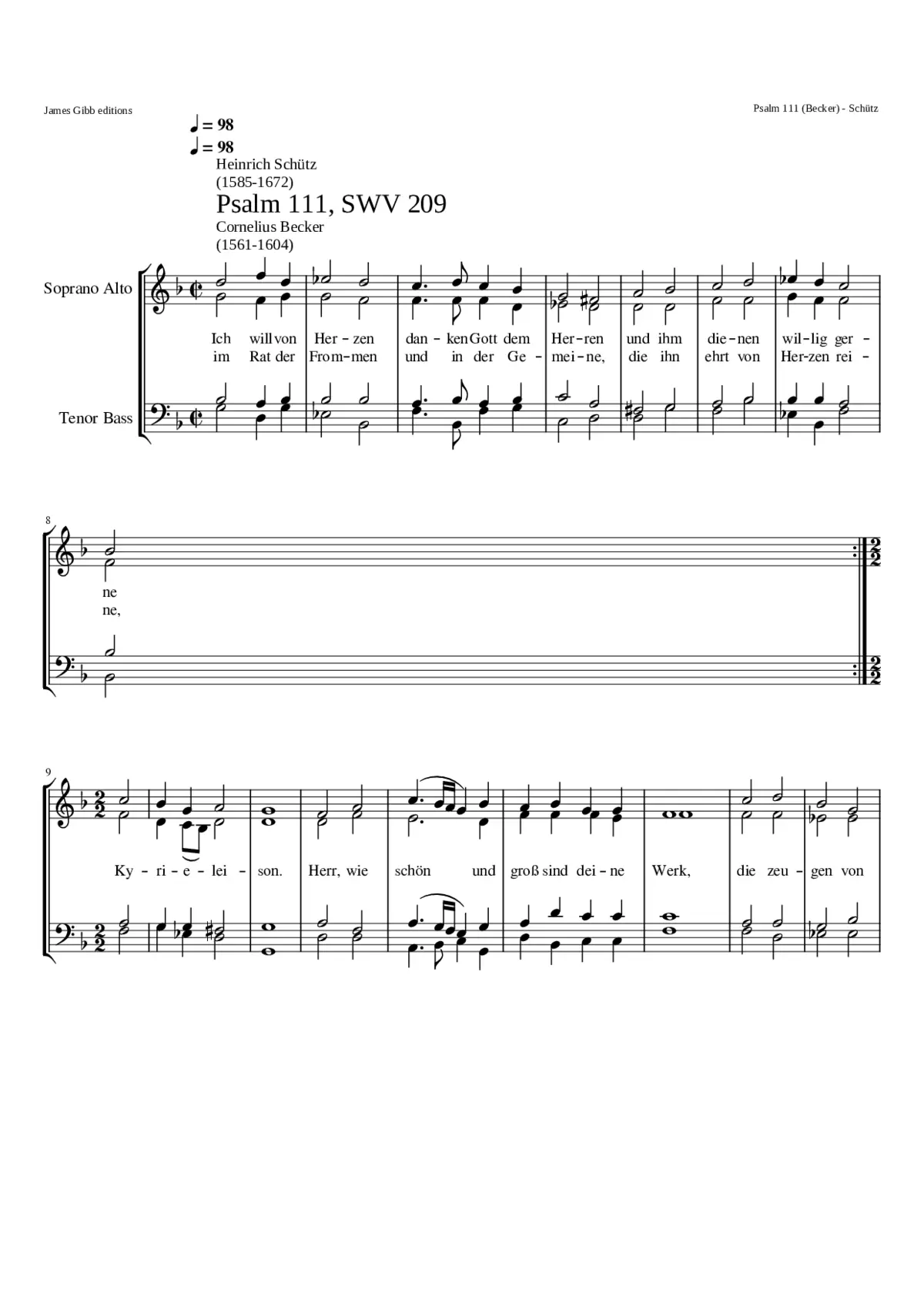 Ich will von Herzen danken Gott dem Herren SWV 209 - Page 1