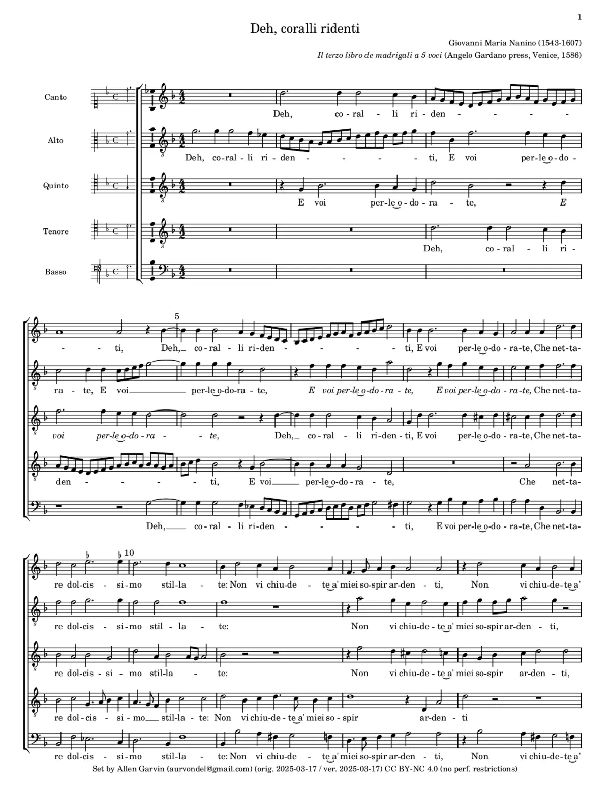 Deh, coralli ridenti - Page 1