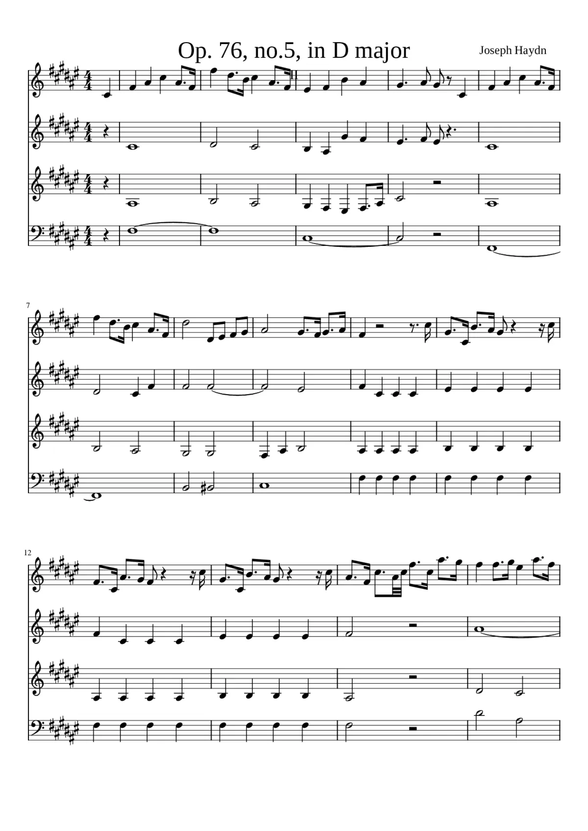 String Quartet in D minor Hob.III:76 - Page 1