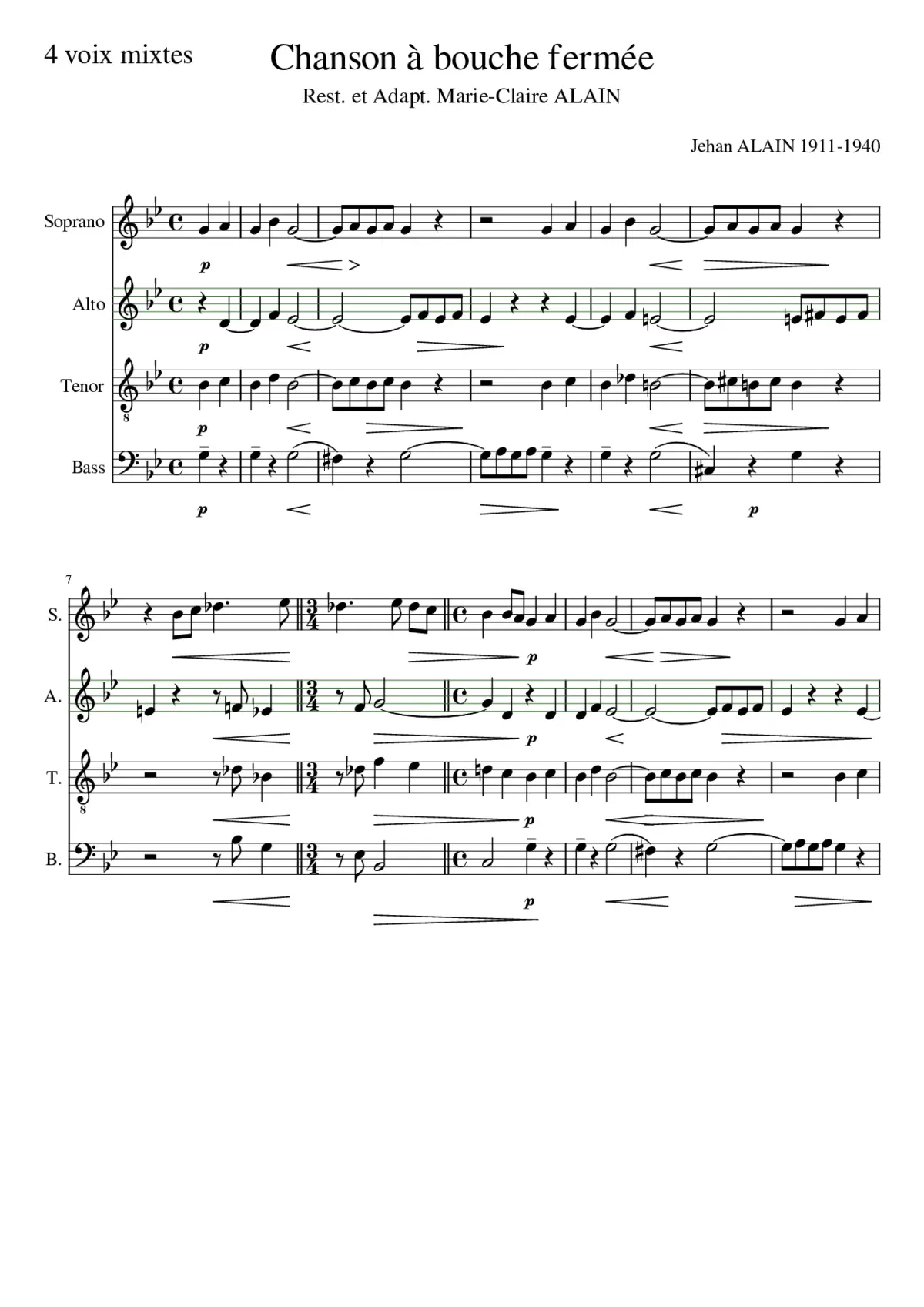 Jehan Alain Chanson à bouche fermée - Page 1